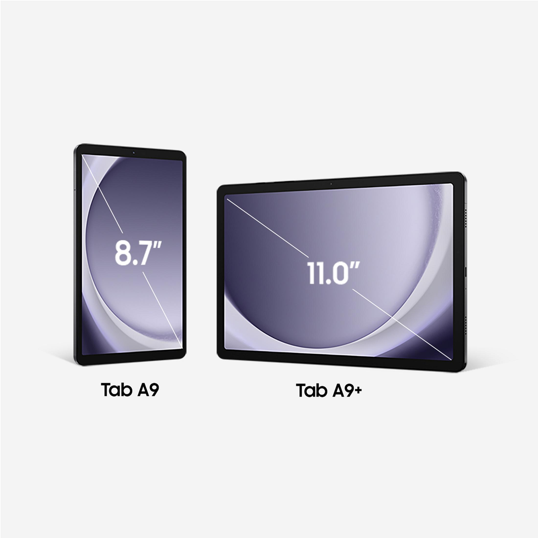 Dos tabletas una al lado de la otra: Tab A9 (8,7 pulgadas) y Tab A9+ (11,0 pulgadas).