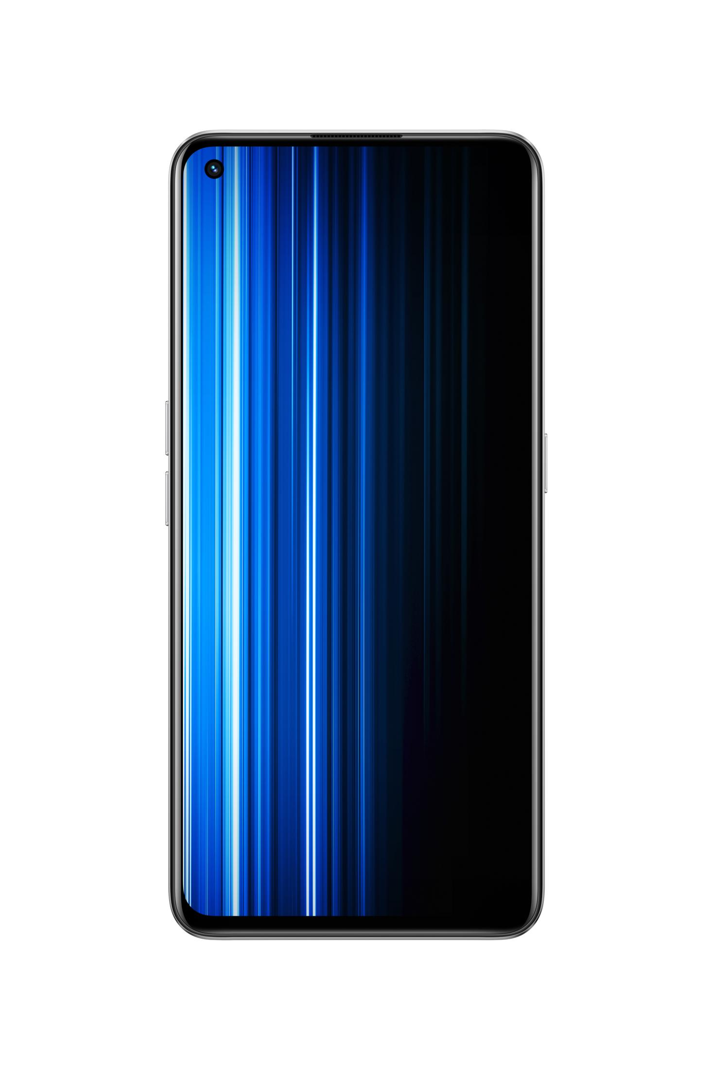 Ein Smartphone mit einem abstrakten blauen und schwarzen Hintergrundbild.