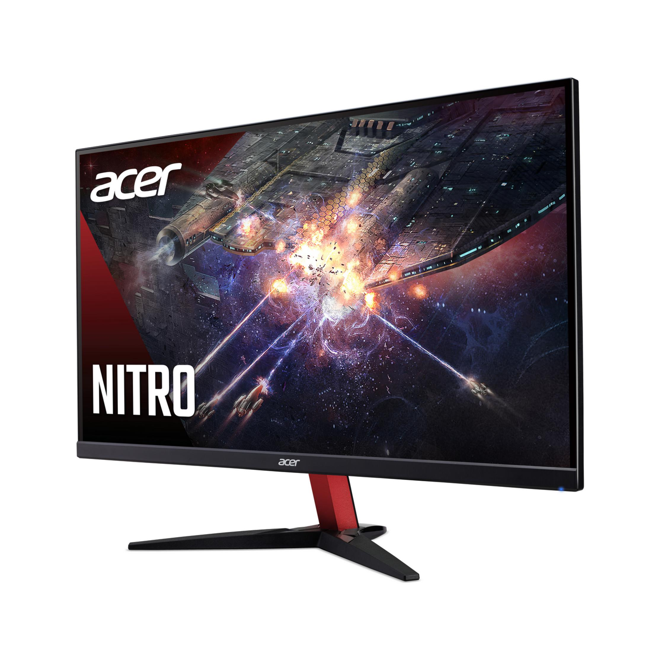 Acer Nitro monitör, uzayda geçen gemiler ve patlamalar içeren bir aksiyon sahnesi gösteriyor.