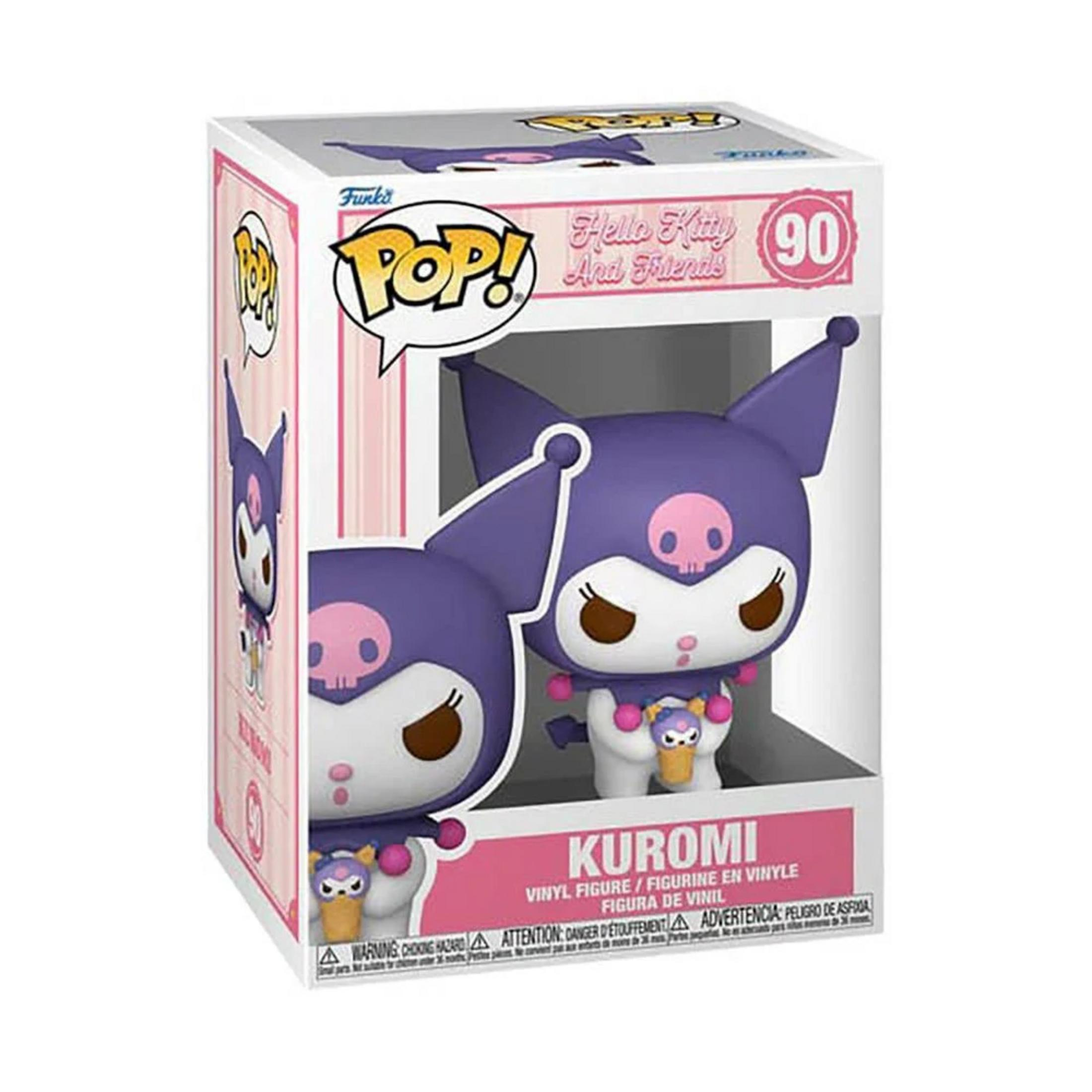 Figura in vinile viola di Kuromi in scatola Pop! Hello Kitty con grafiche.