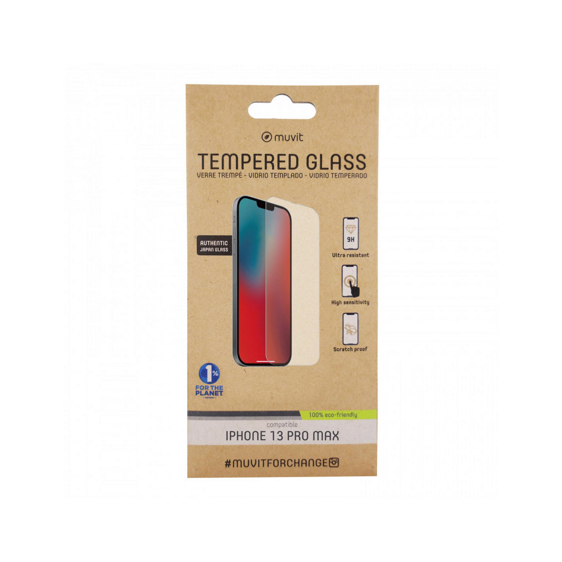 Confezione in vetro temperato Muvit per iPhone 13 Pro Max.