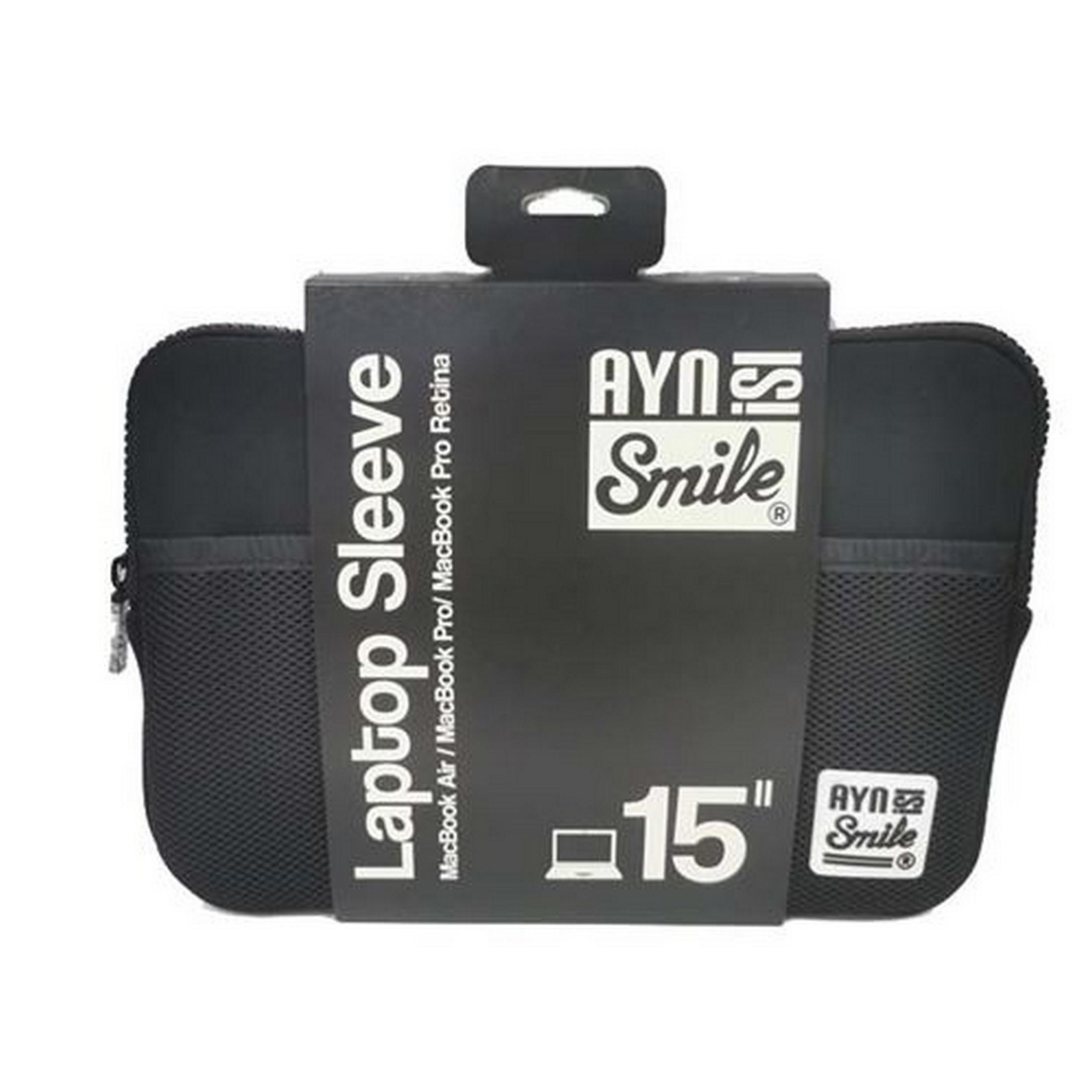 Funda negra para portátil de 15 pulgadas para MacBooks con logo AYNS Smile.