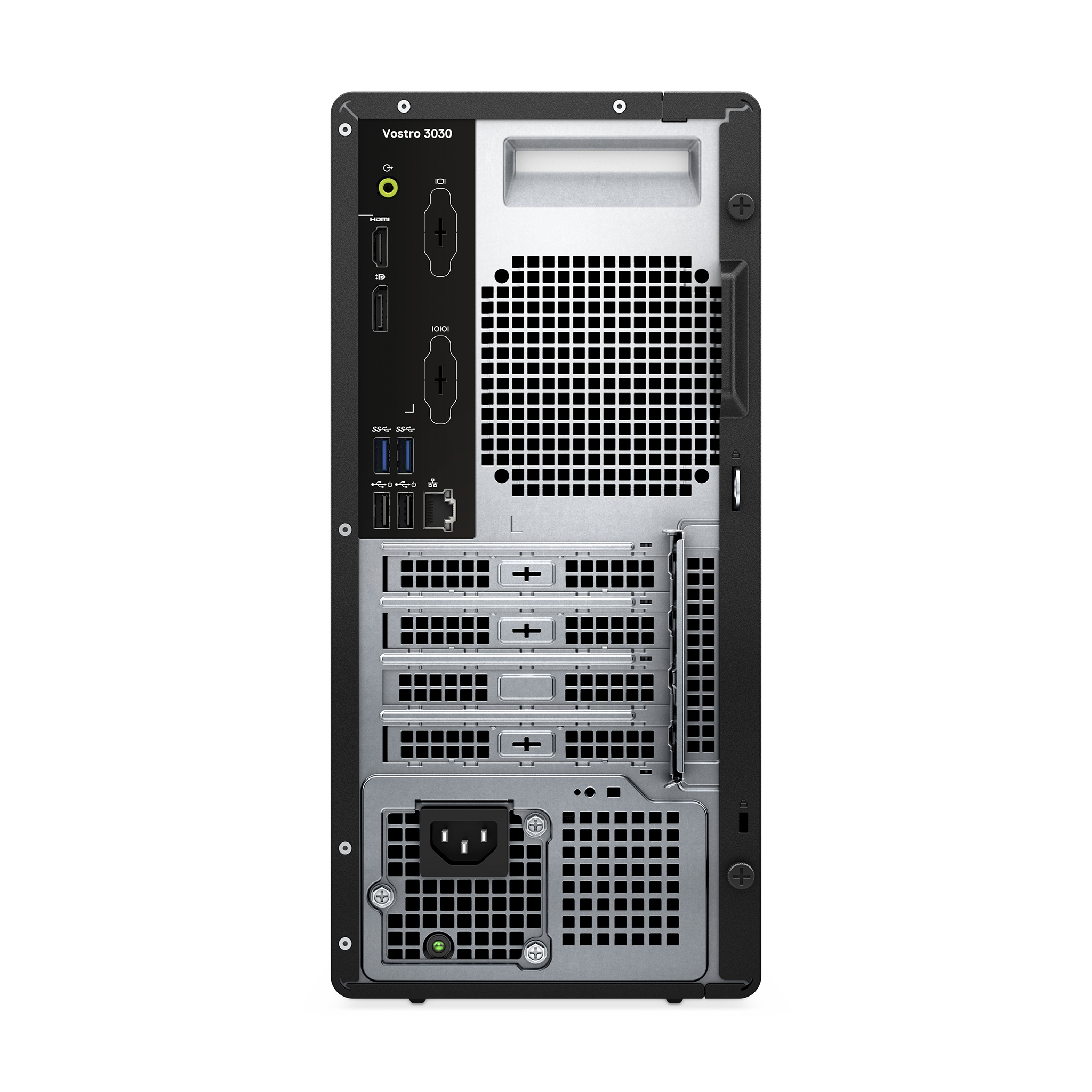 Dell Vostro 3030 PC'nin arkası, USB, HDMI ve güç bağlantı noktaları görünüyor.