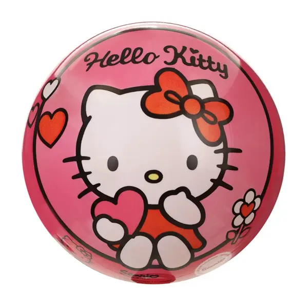 Różowa piłka z Hello Kitty trzymającą serce.