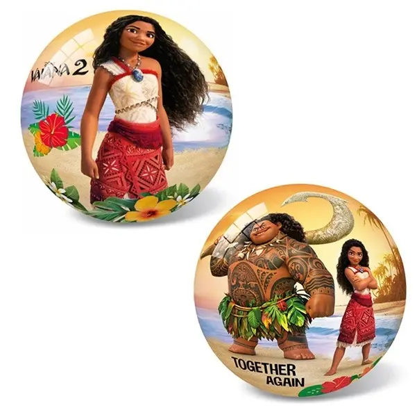 Dwie piłki z postaciami z Moany. Po lewej Moana, po prawej Maui i Moana.
