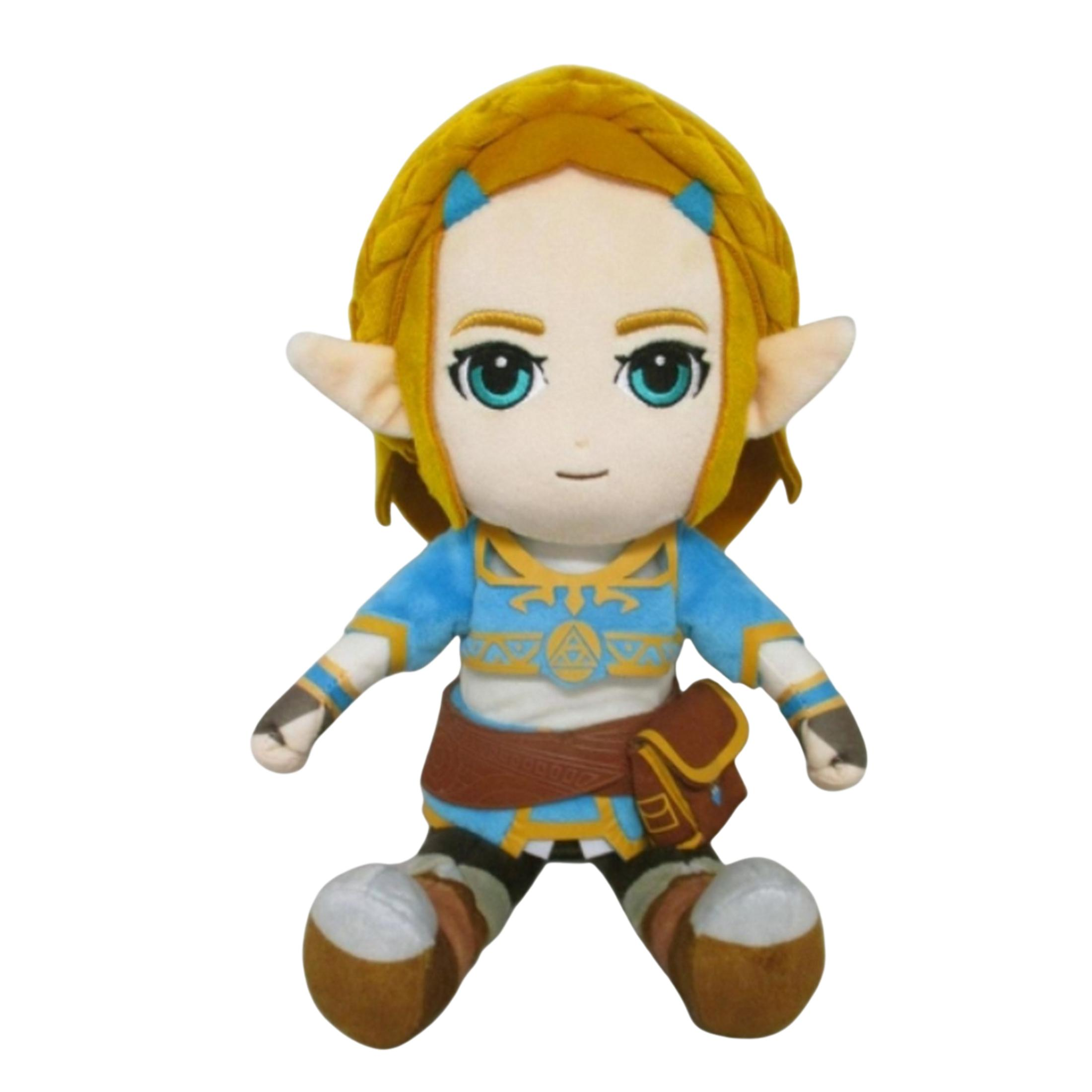 Peluche de Zelda con pelo rubio, ojos azules y traje azul.