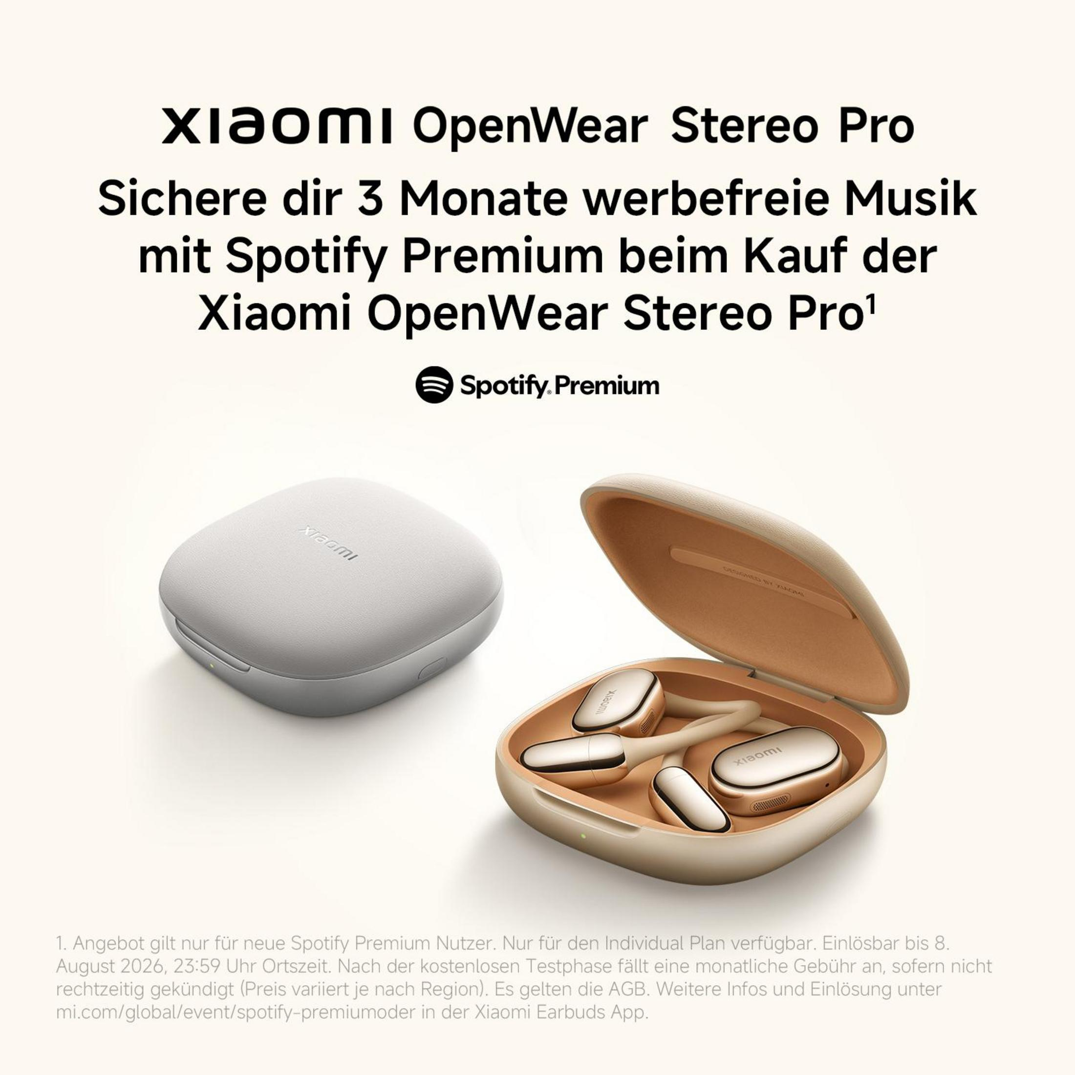 Białe etui ładujące obok otwartego etui ze złotymi słuchawkami Xiaomi.