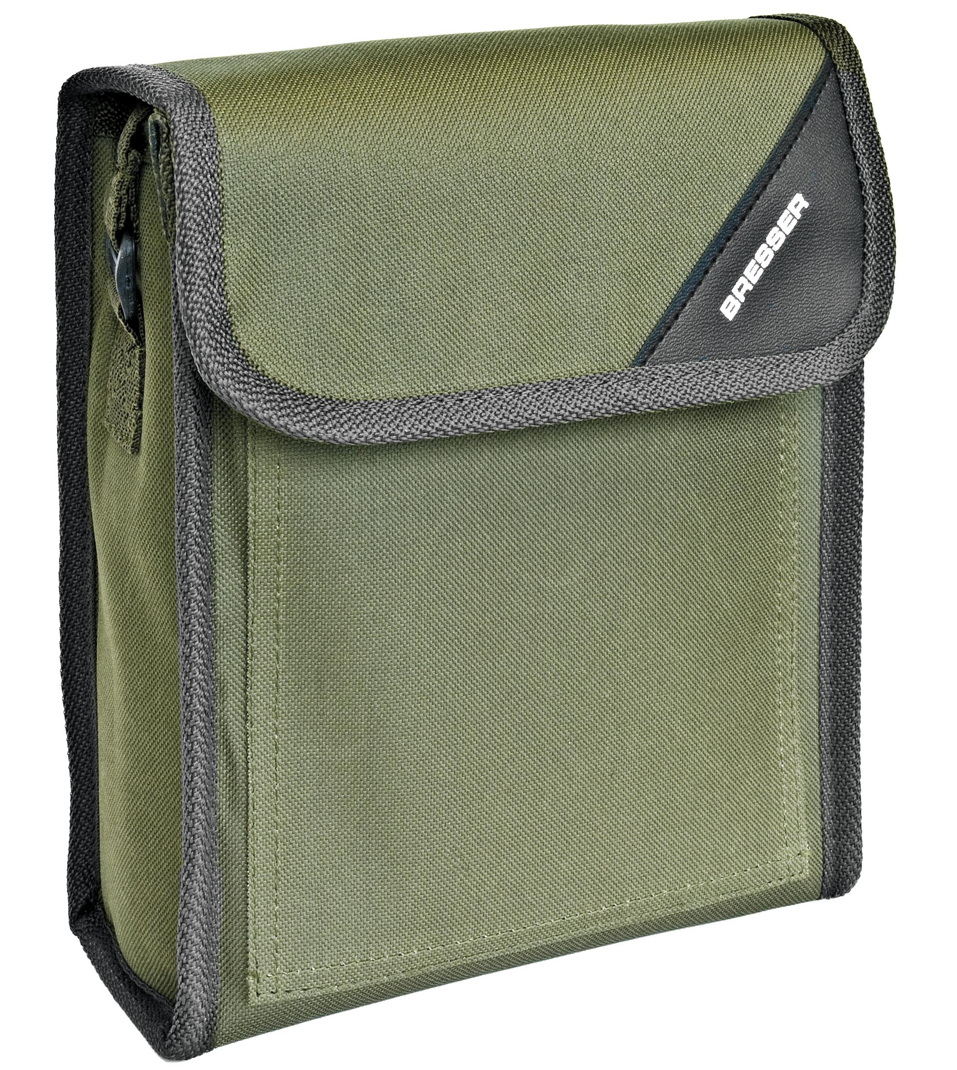 Bolsa verde Bresser con cremallera y ribete negro.