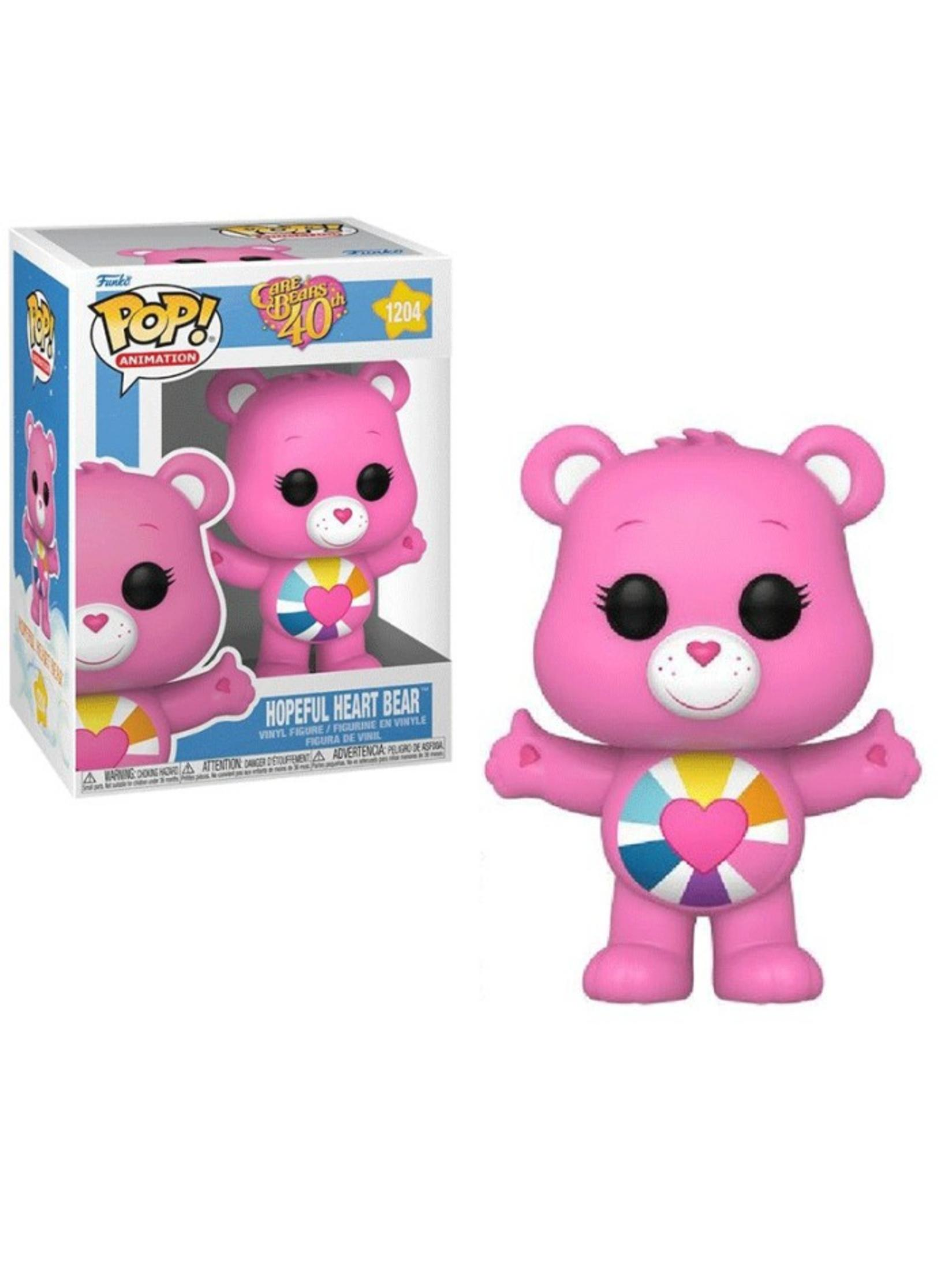 Pinker Funko Pop! Hopeful Heart Bear mit Regenbogen-Bauch-Abzeichen.