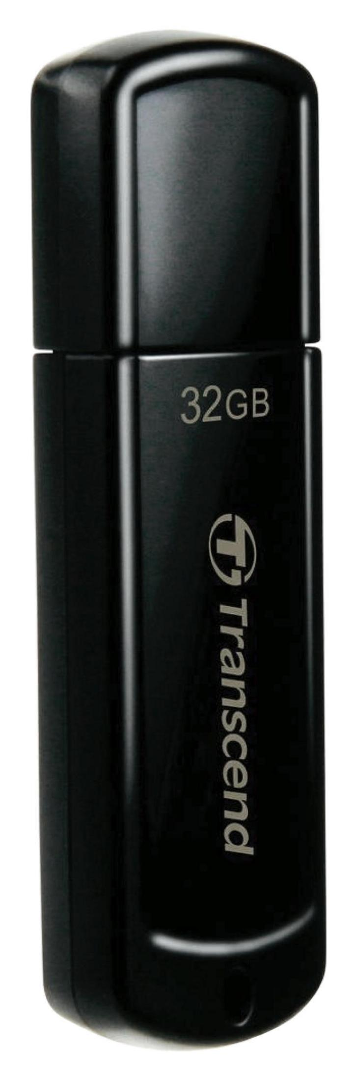 Chiavetta USB nera da 32 GB con logo Transcend.