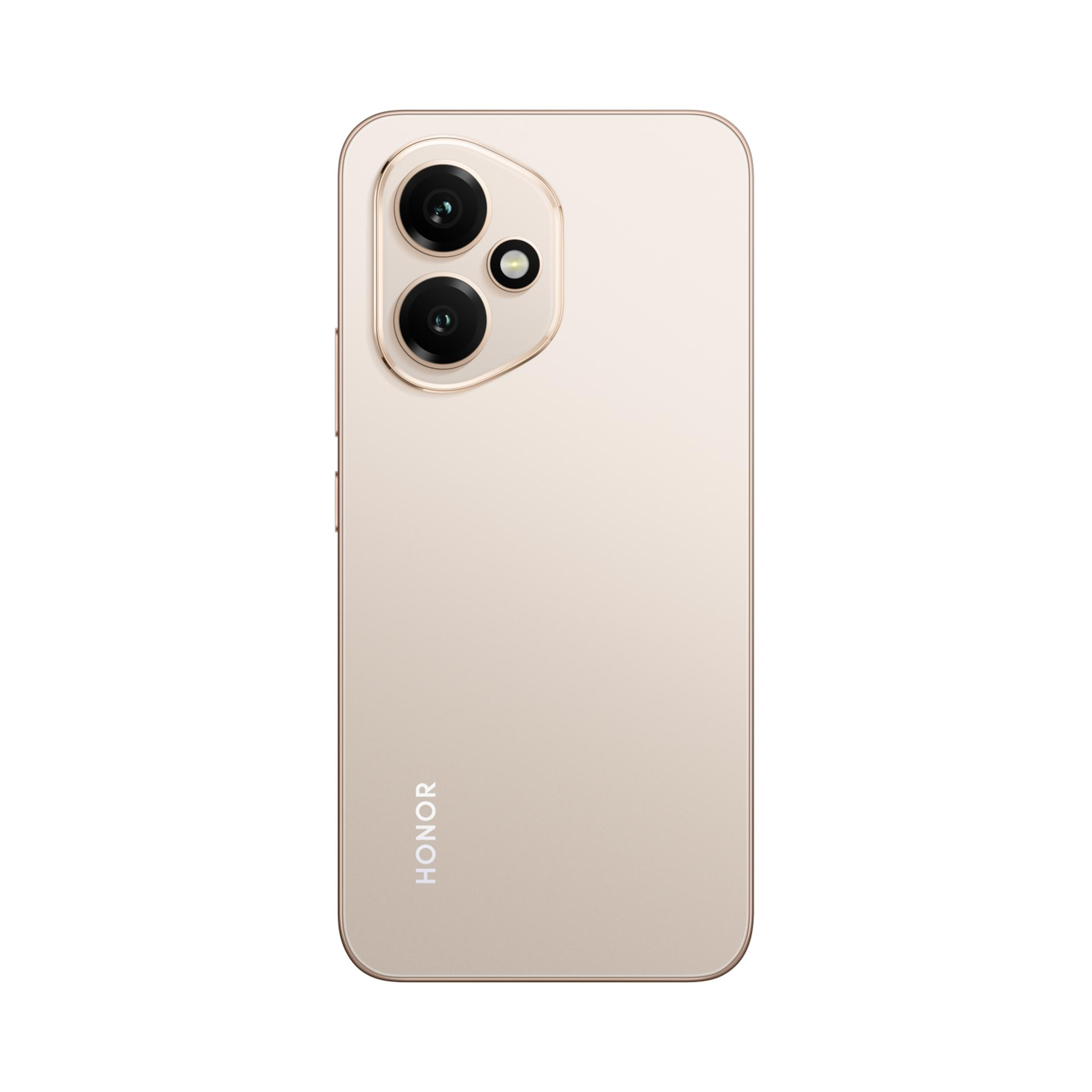 Uno smartphone oro chiaro con un modulo fotocamera triplo sul retro.