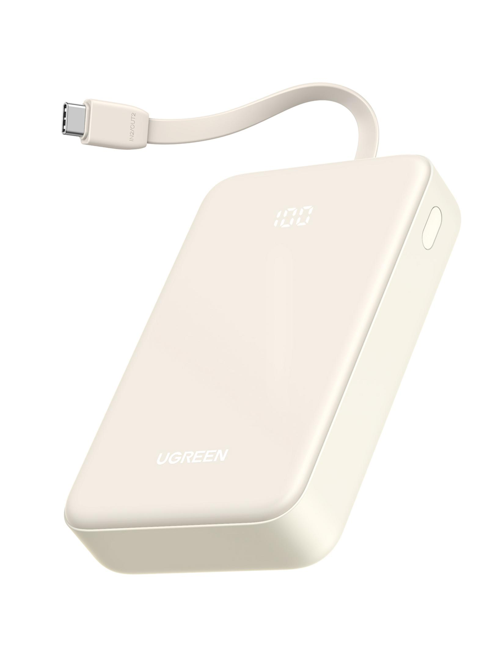 Power bank color crema con display digitale 100 e cavo USB-C.