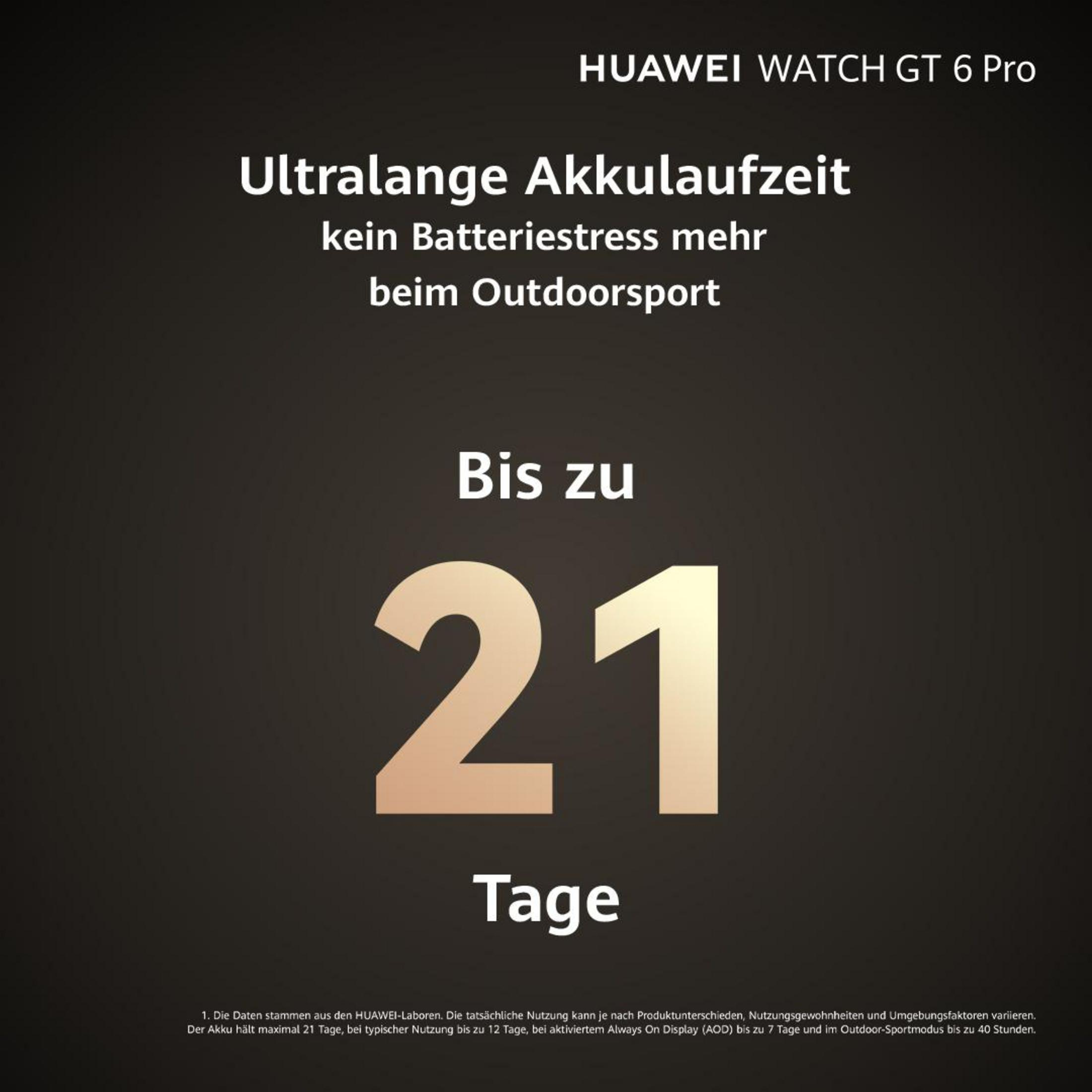 HUAWEI WATCH GT 6 Pro: Fino a 21 giorni di autonomia per lo sport all'aperto.