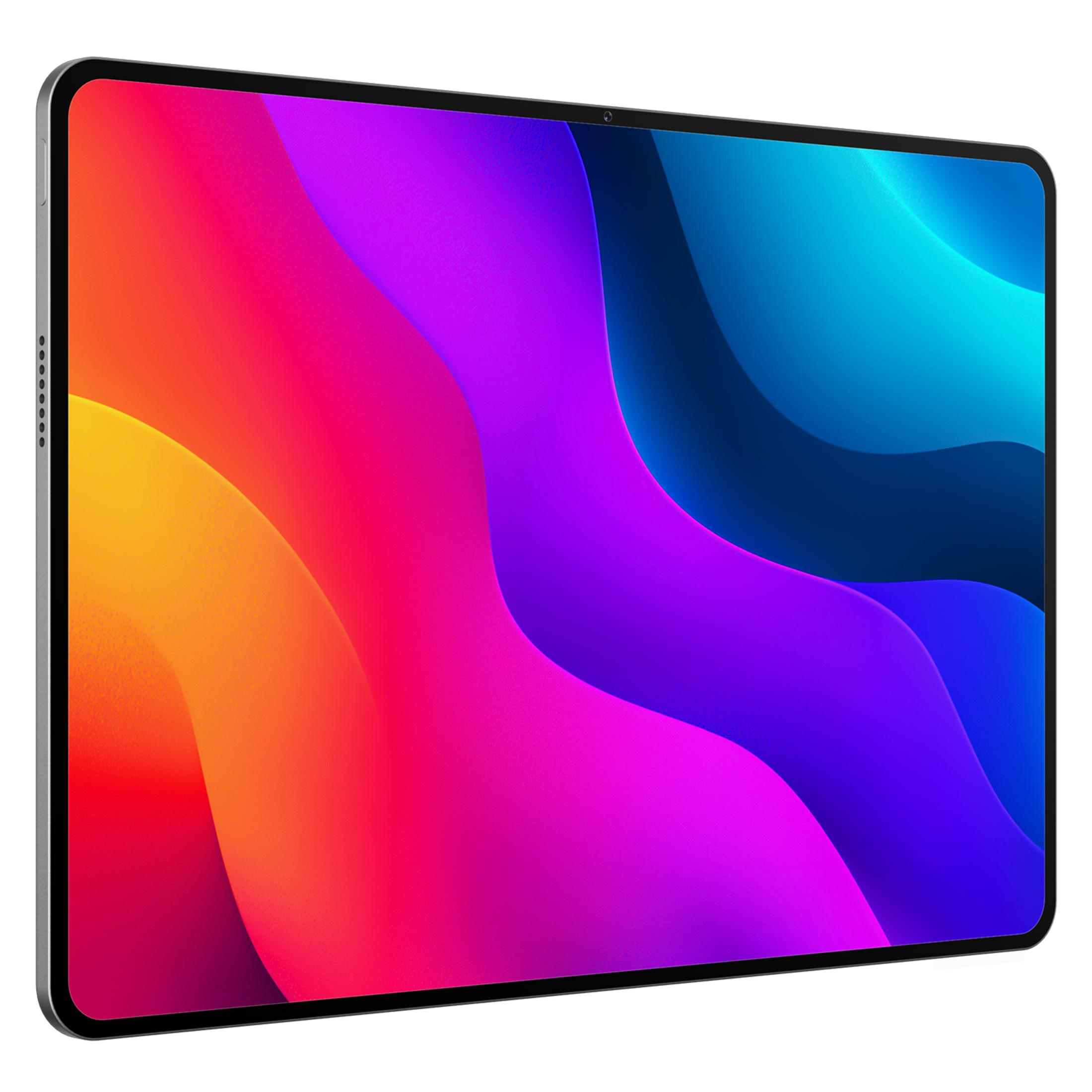 Renkli, akıcı soyut bir arka plana sahip tablet.