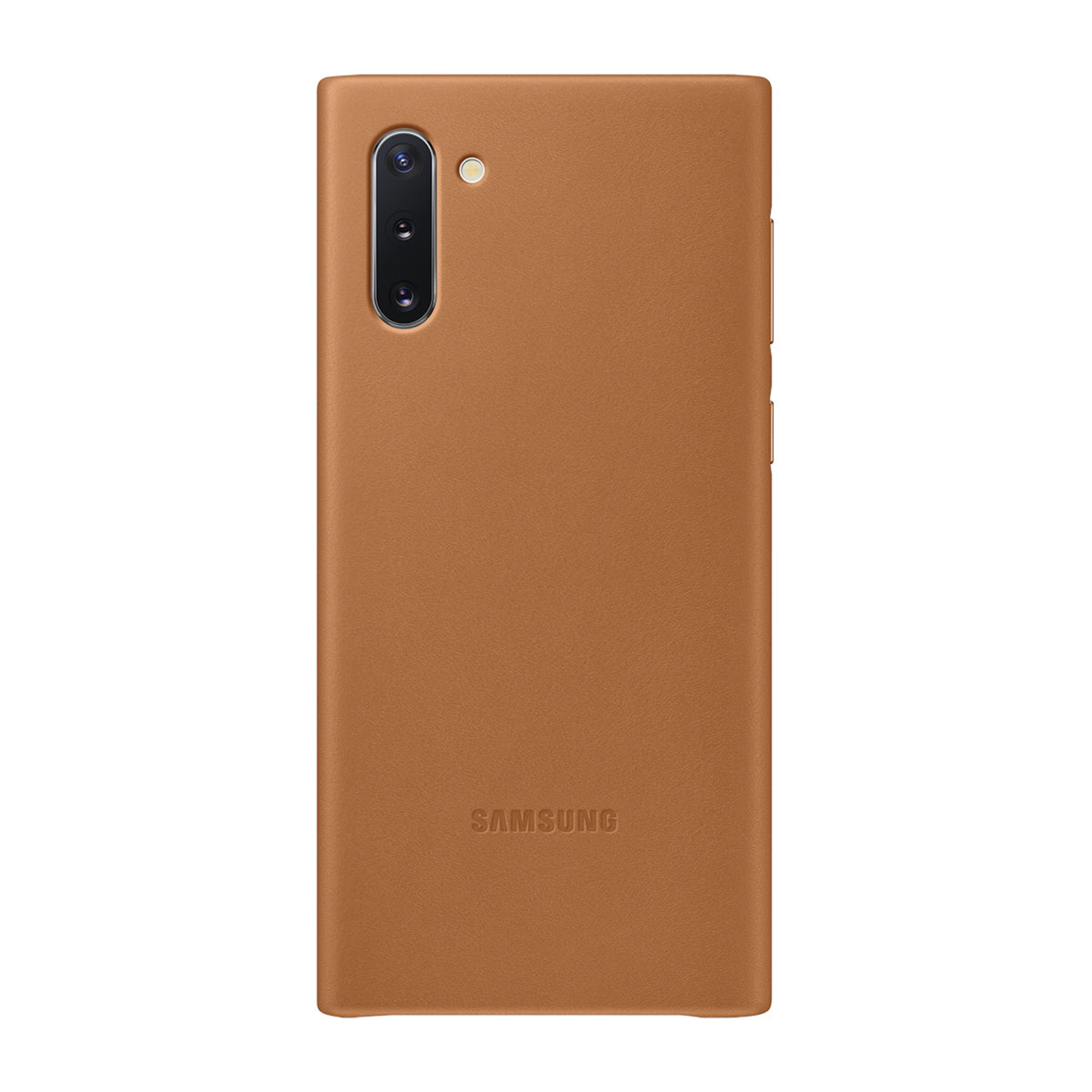 Braune Handyhülle mit Kamerasystem und Samsung-Logo.