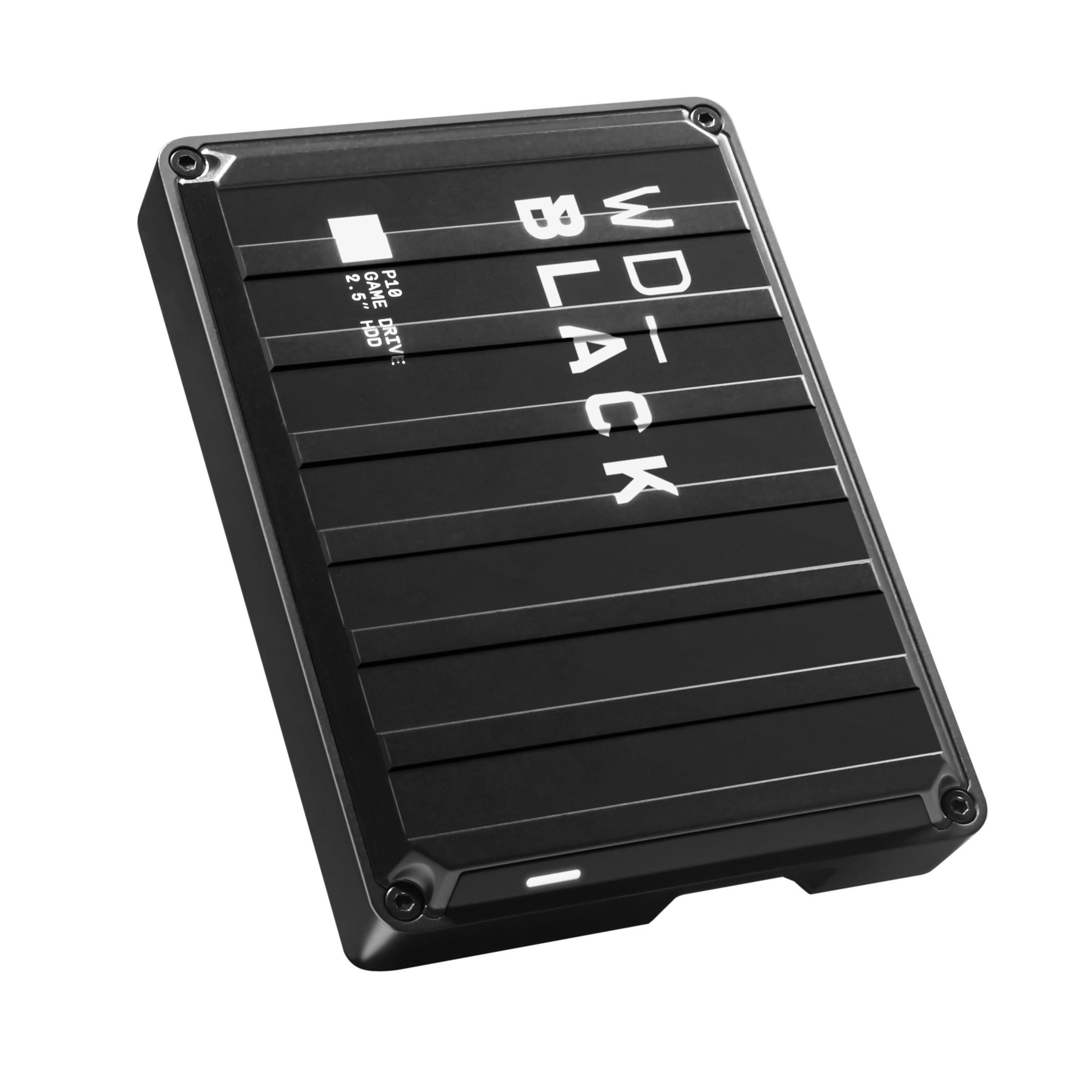 Hard disk esterno nero con scocca scanalata e logo "WD BLACK".