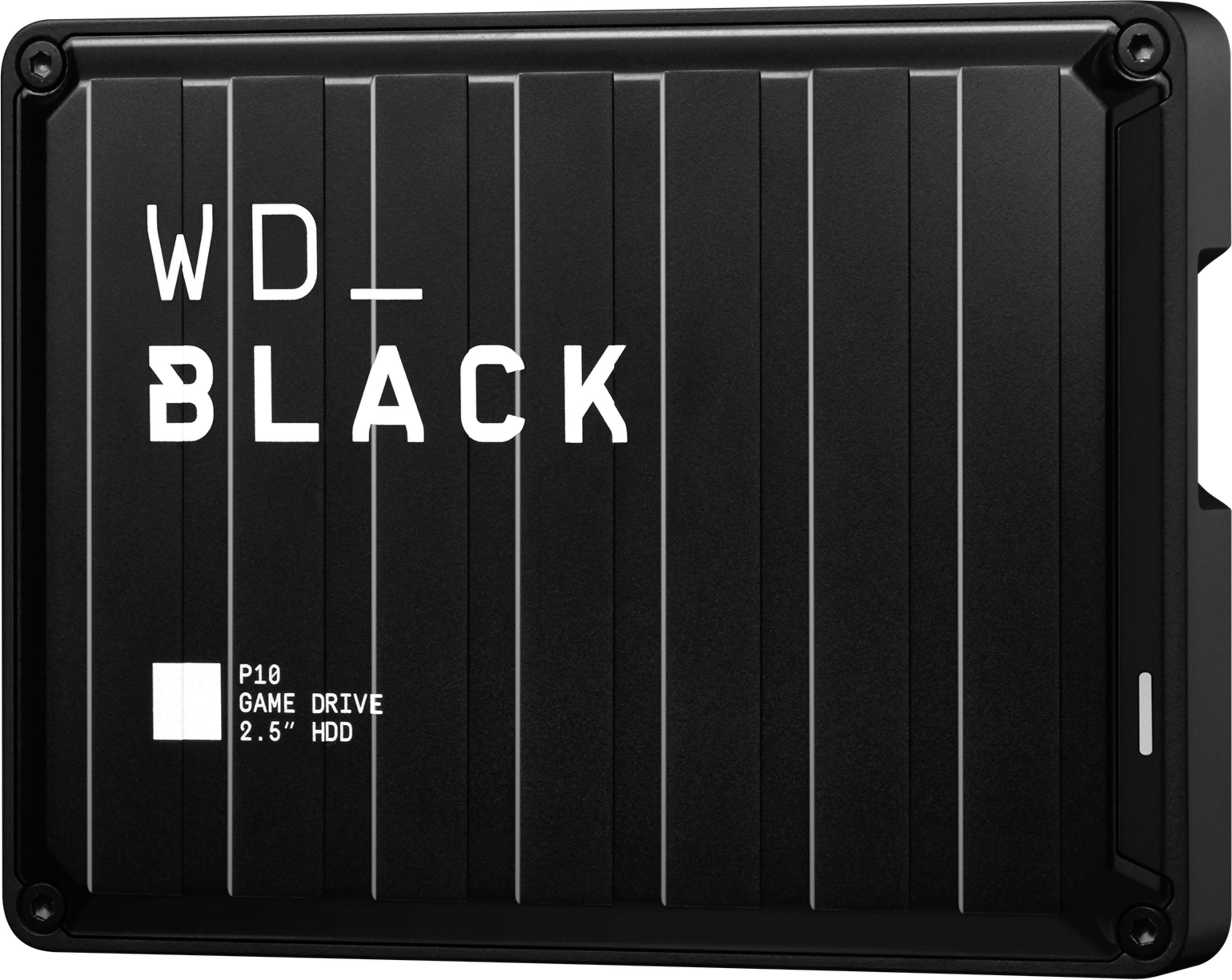 Czarny dysk twardy WD Black P10 2,5 cala z pionowymi rowkami i białym napisem.