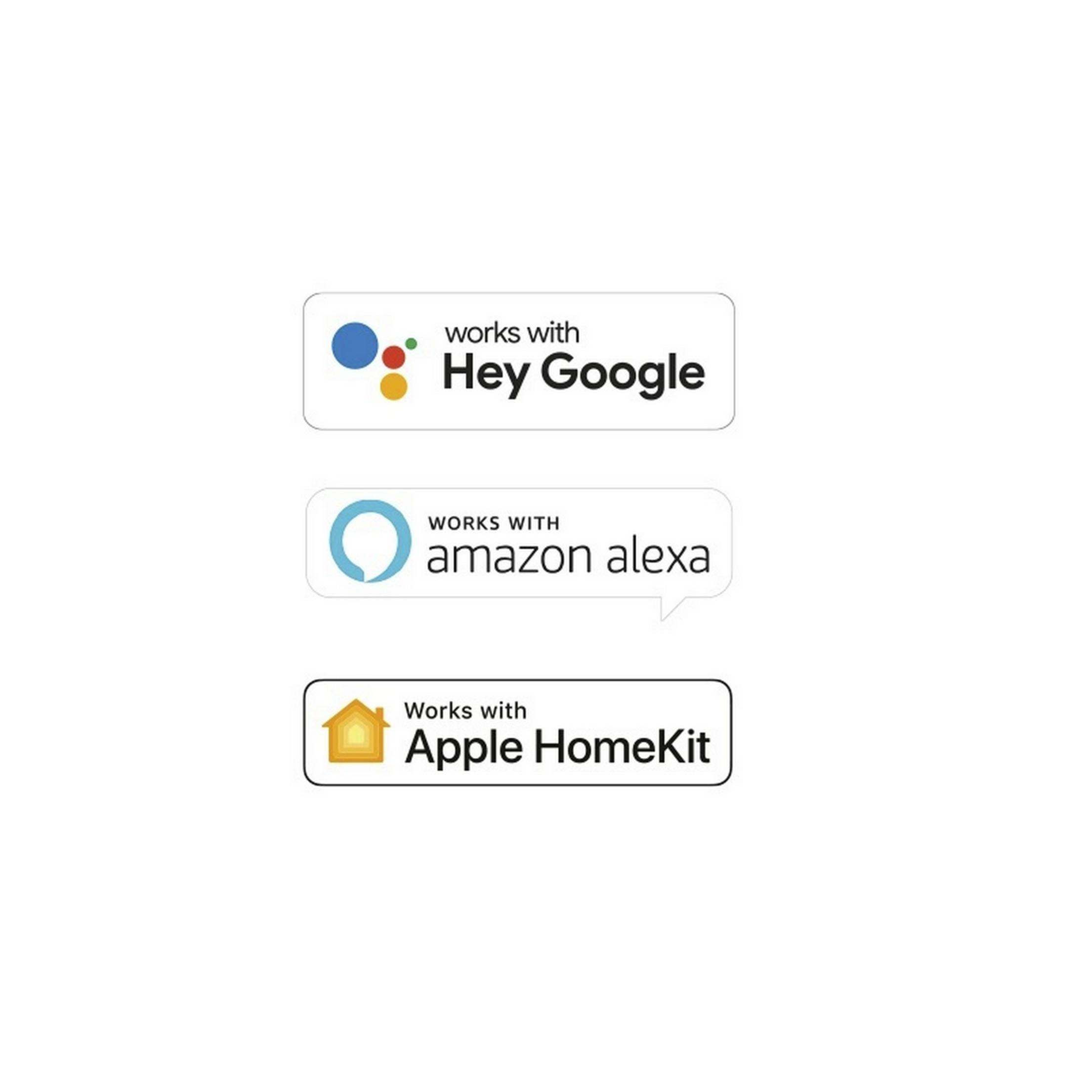 Abzeichen: Funktioniert mit Hey Google, Amazon Alexa und Apple HomeKit.