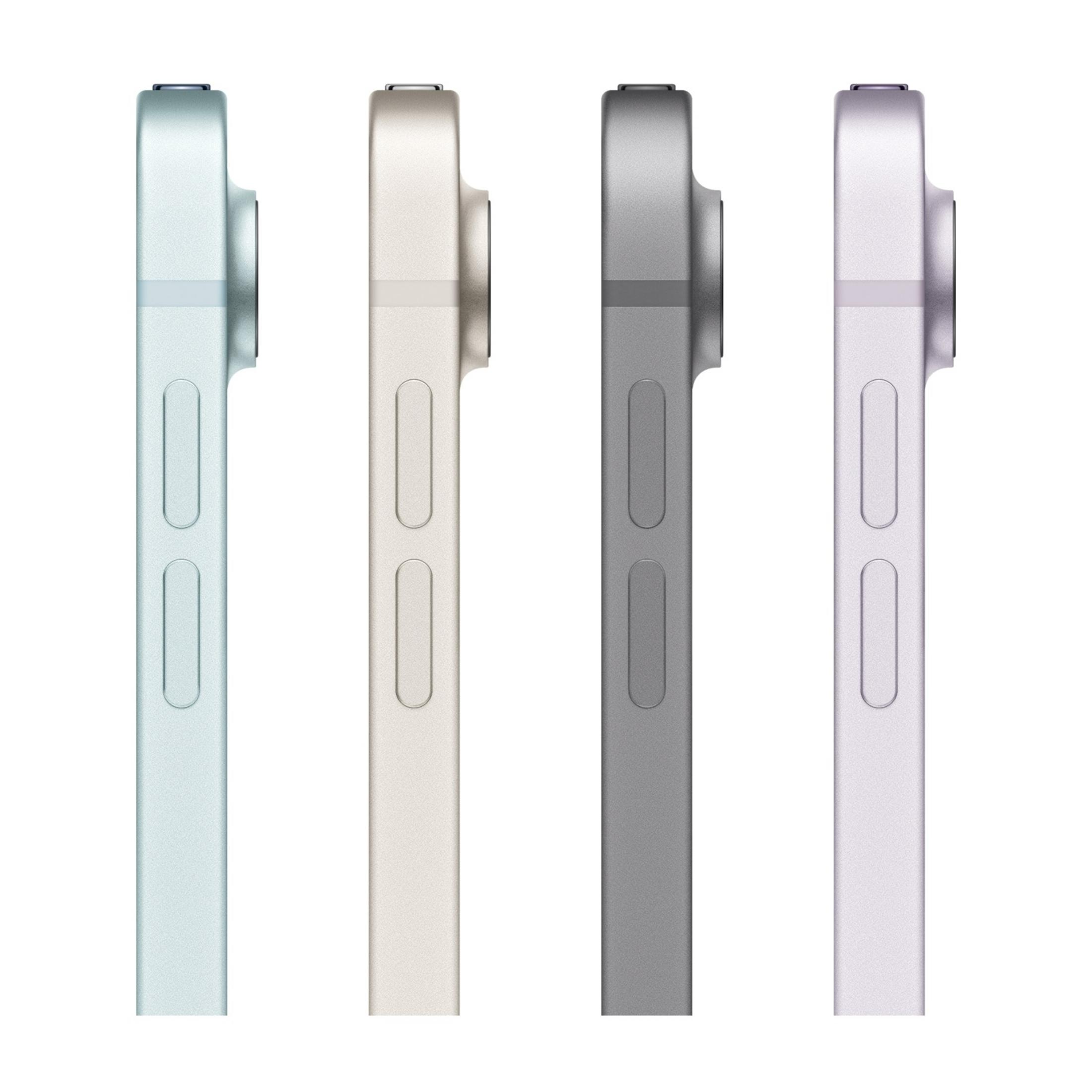 Quattro tablet blu, oro, grigio e viola, mostrati di lato.