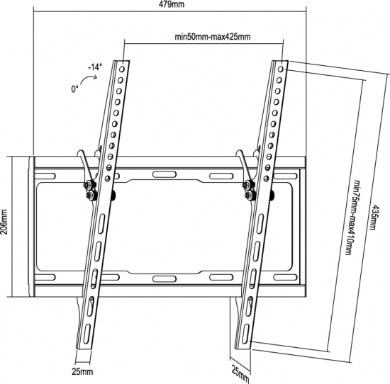 Diagram of a TV wall mount with dimensions: 479mm width, 206mm height, 435mm depth.