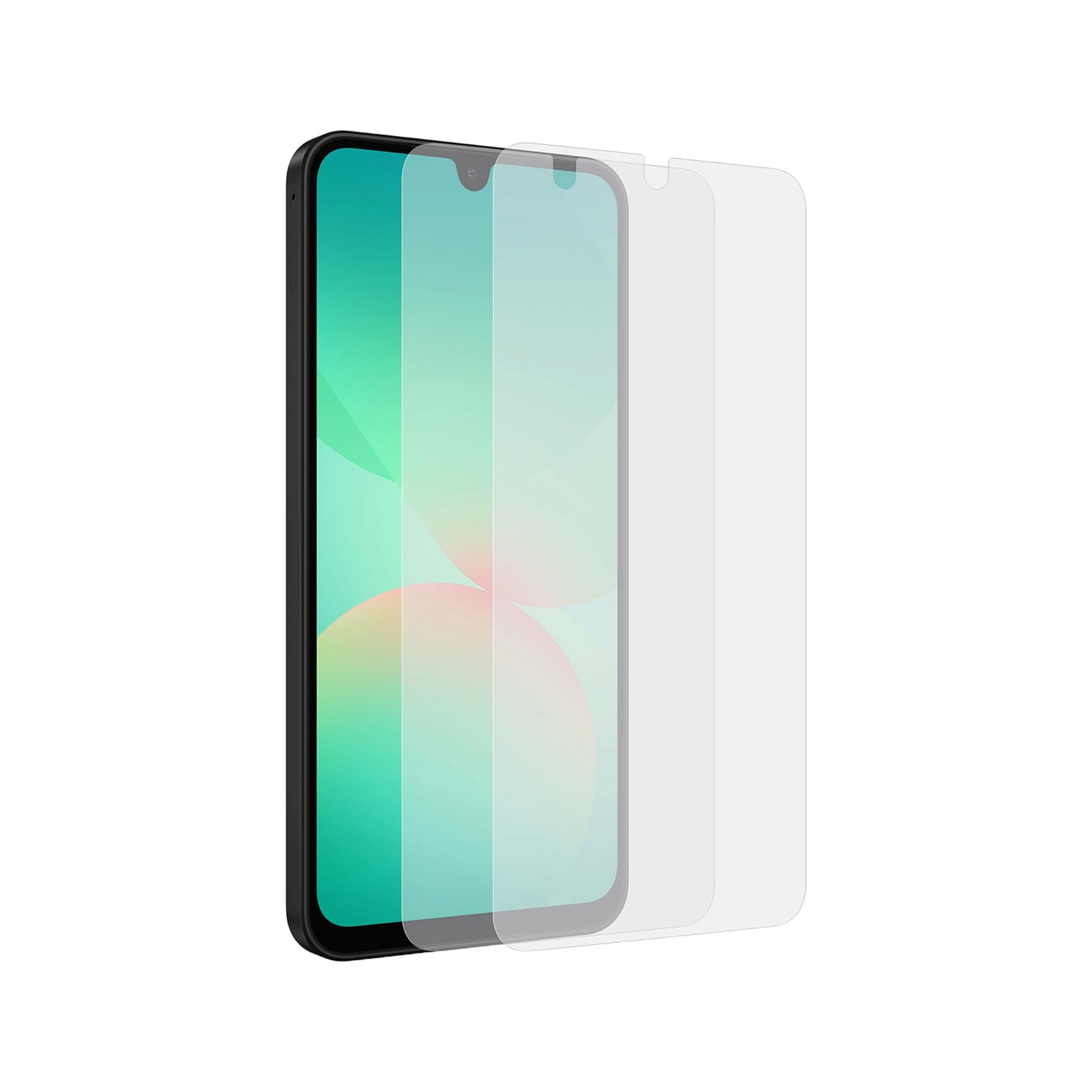 Smartfon z nałożoną na ekran osłoną ochronną.