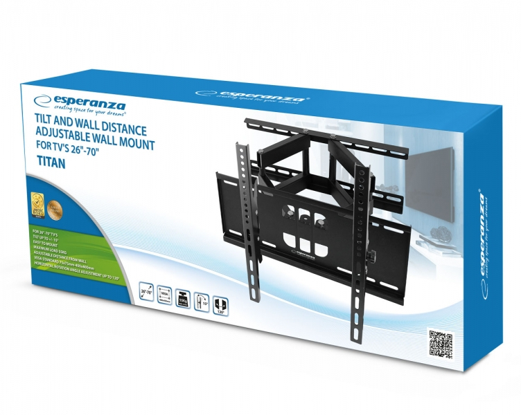 Schwarze TV-Wandhalterung für 26-70 Zoll TVs, verstellbar.