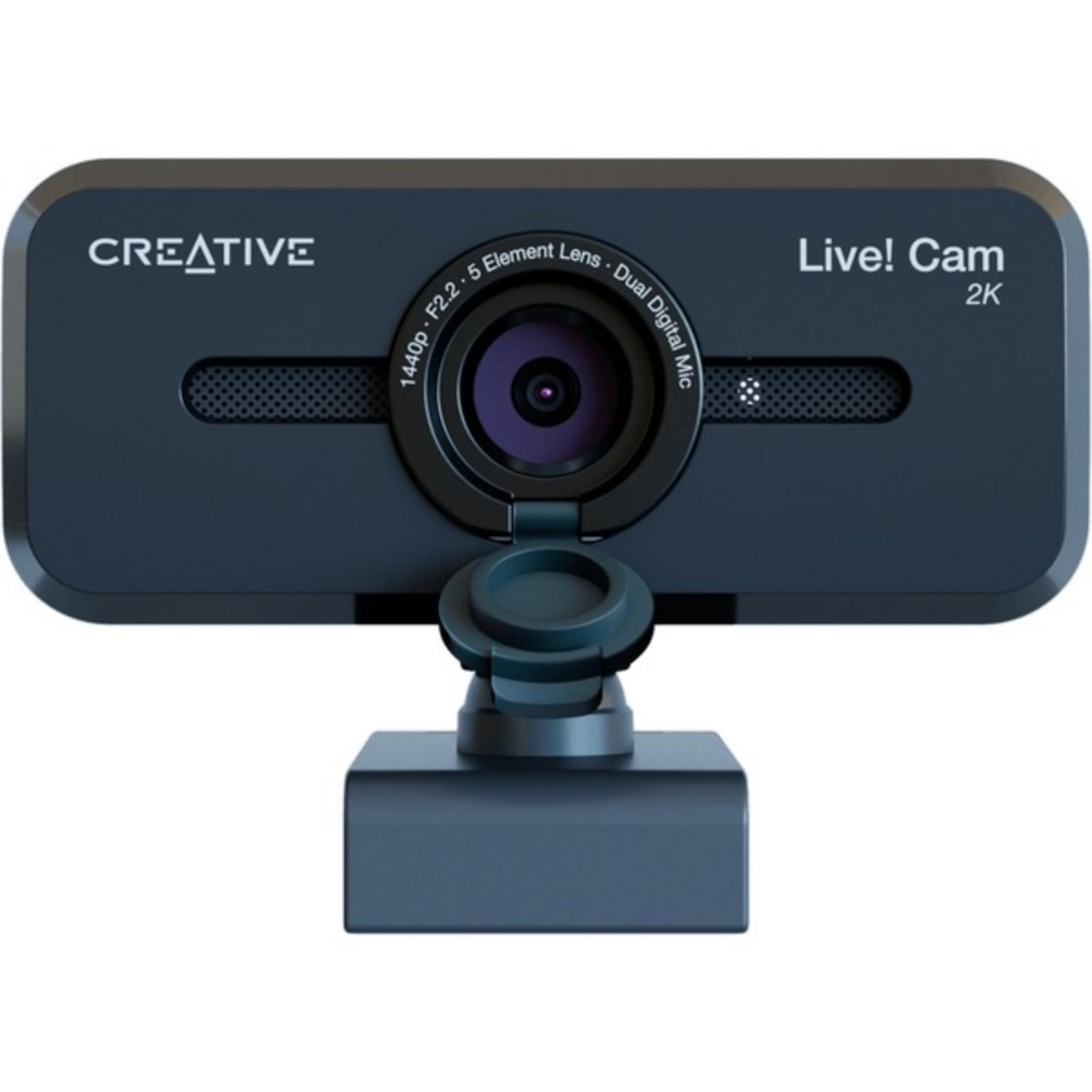 Una webcam scura e rettangolare con il logo CREATIVE e 'Live! Cam 2K'.
