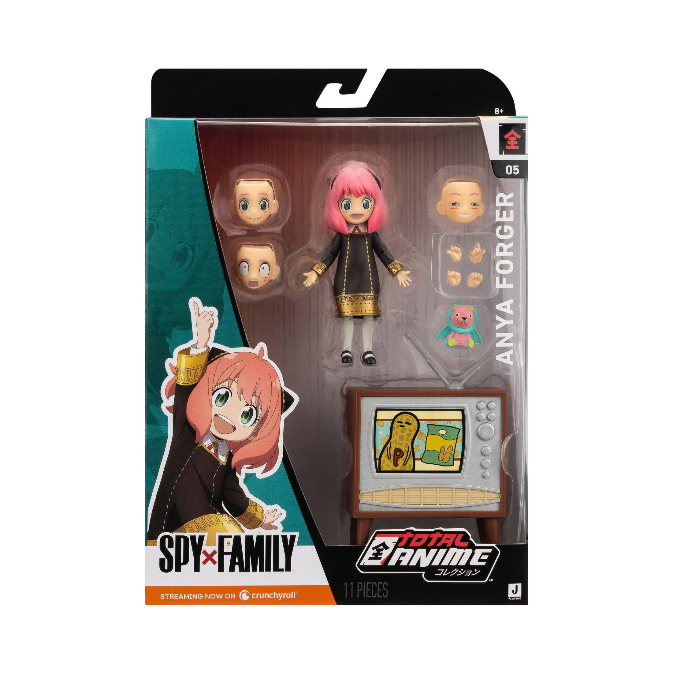 Anya Forger Actionfigur im "Spy x Family"-Paket mit Zubehör und Fernseher.