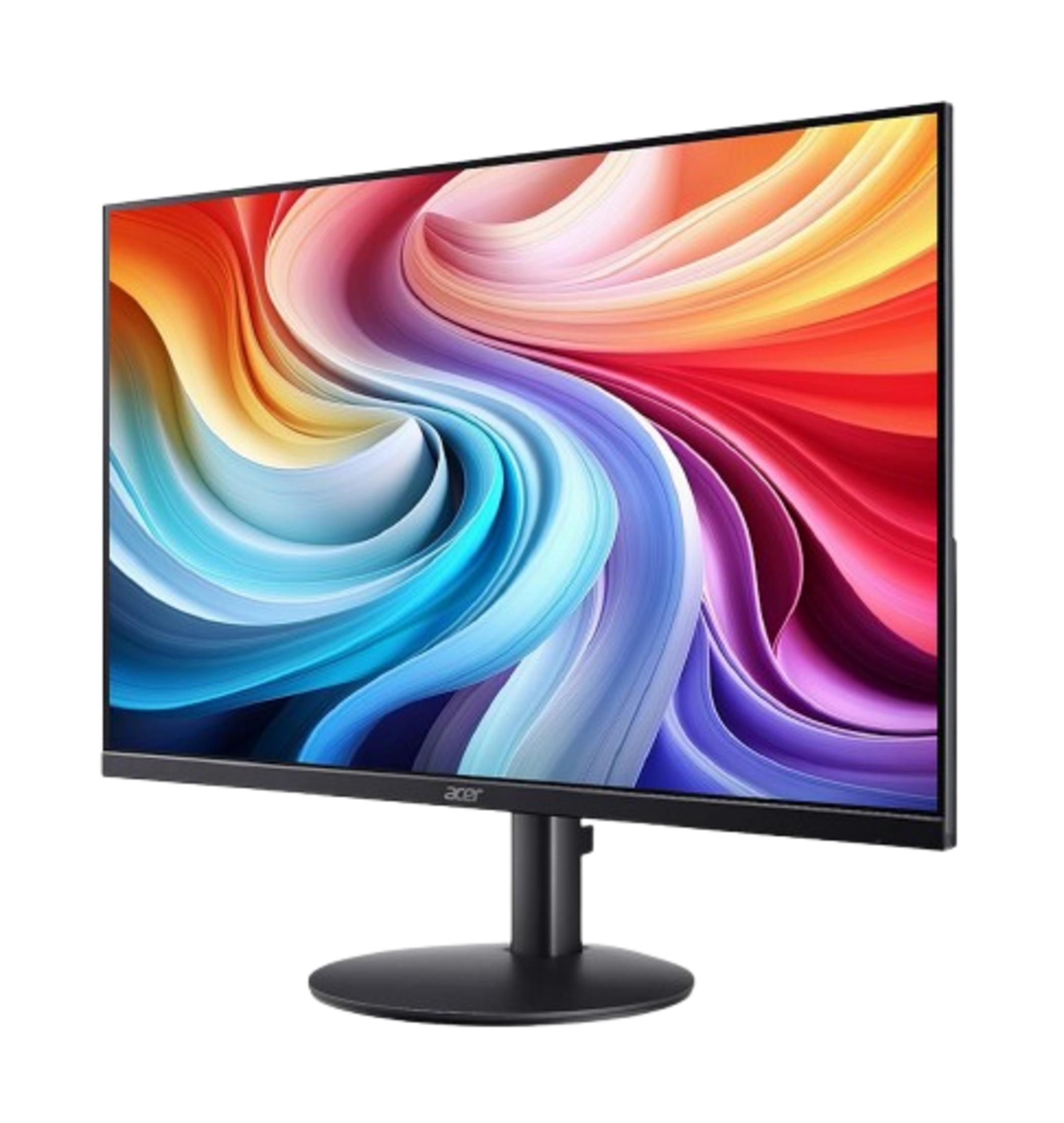 Un monitor Acer che visualizza uno sfondo astratto e colorato.