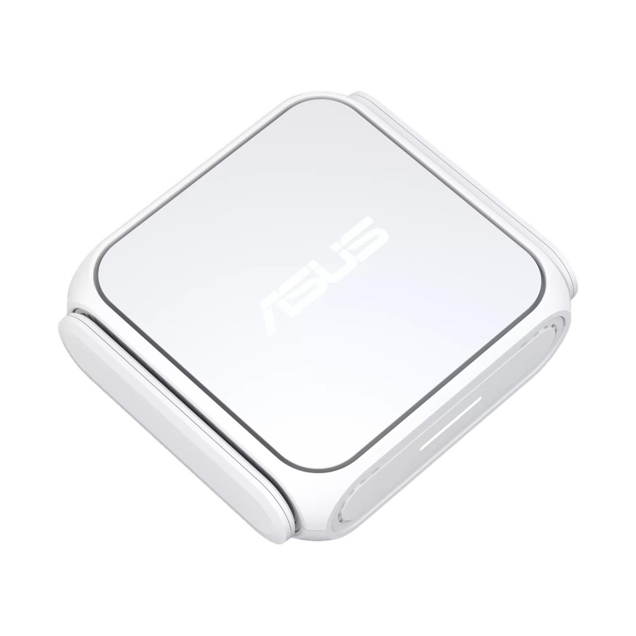 Ein weißer ASUS WLAN-Router mit abgerundeten Ecken und einem ASUS-Logo.