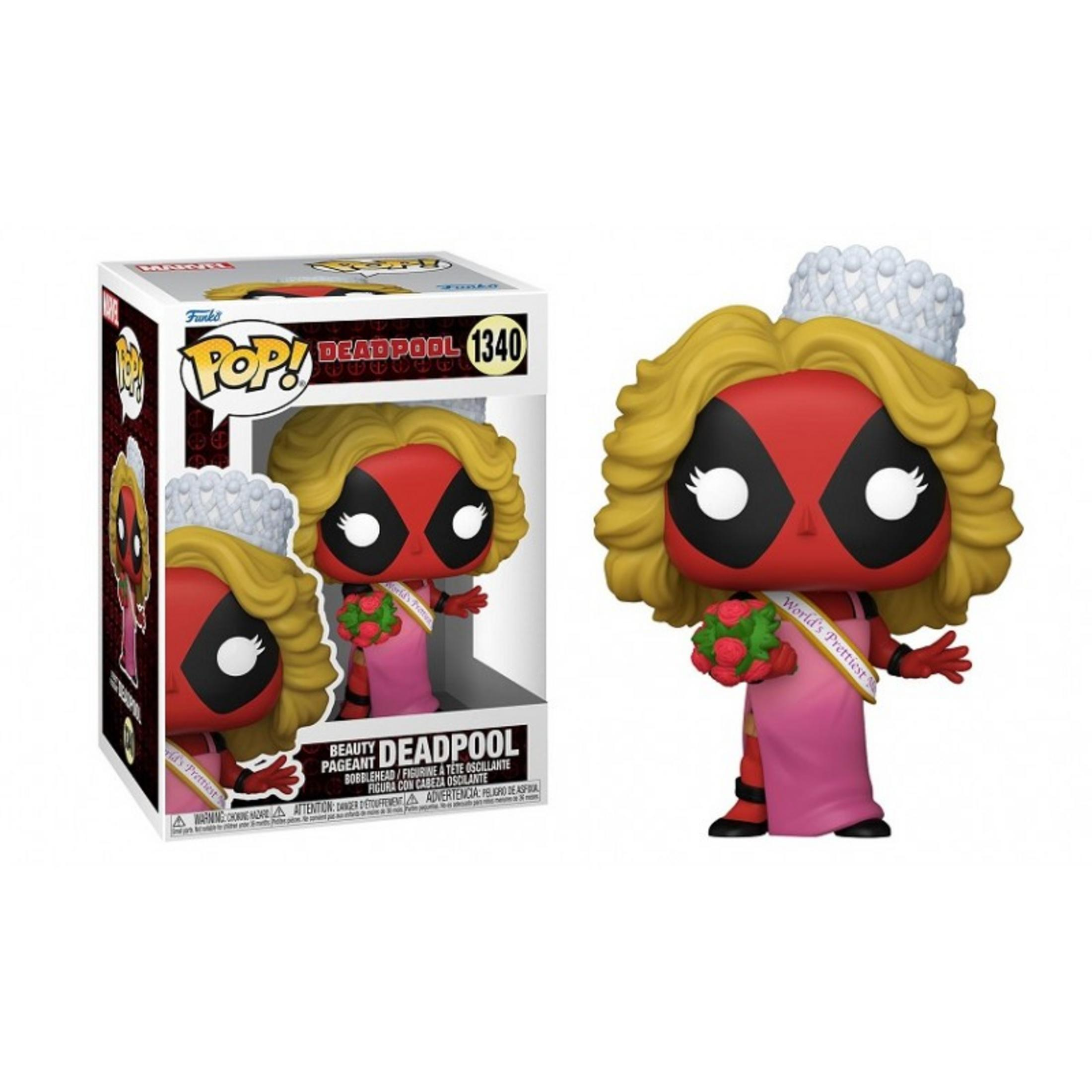 Deadpool come reginetta con corona, fiori e fascia in abito rosa.