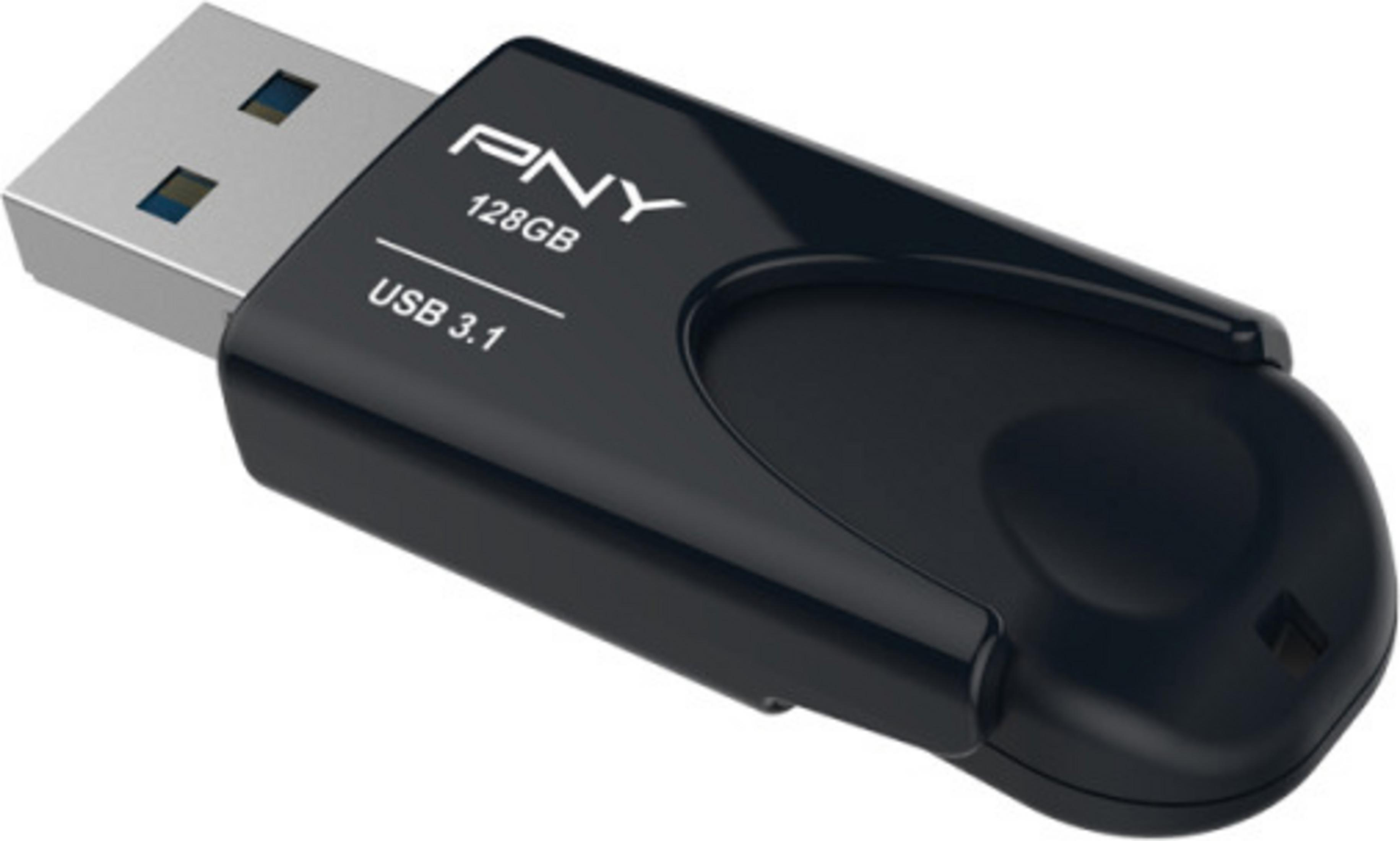 Pen drive PNY 128GB USB 3.1 nero con connettore argento.
