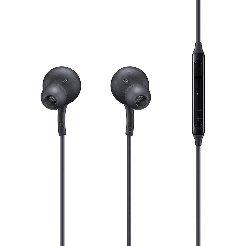 Auricolari neri in-ear con telecomando e cavo.