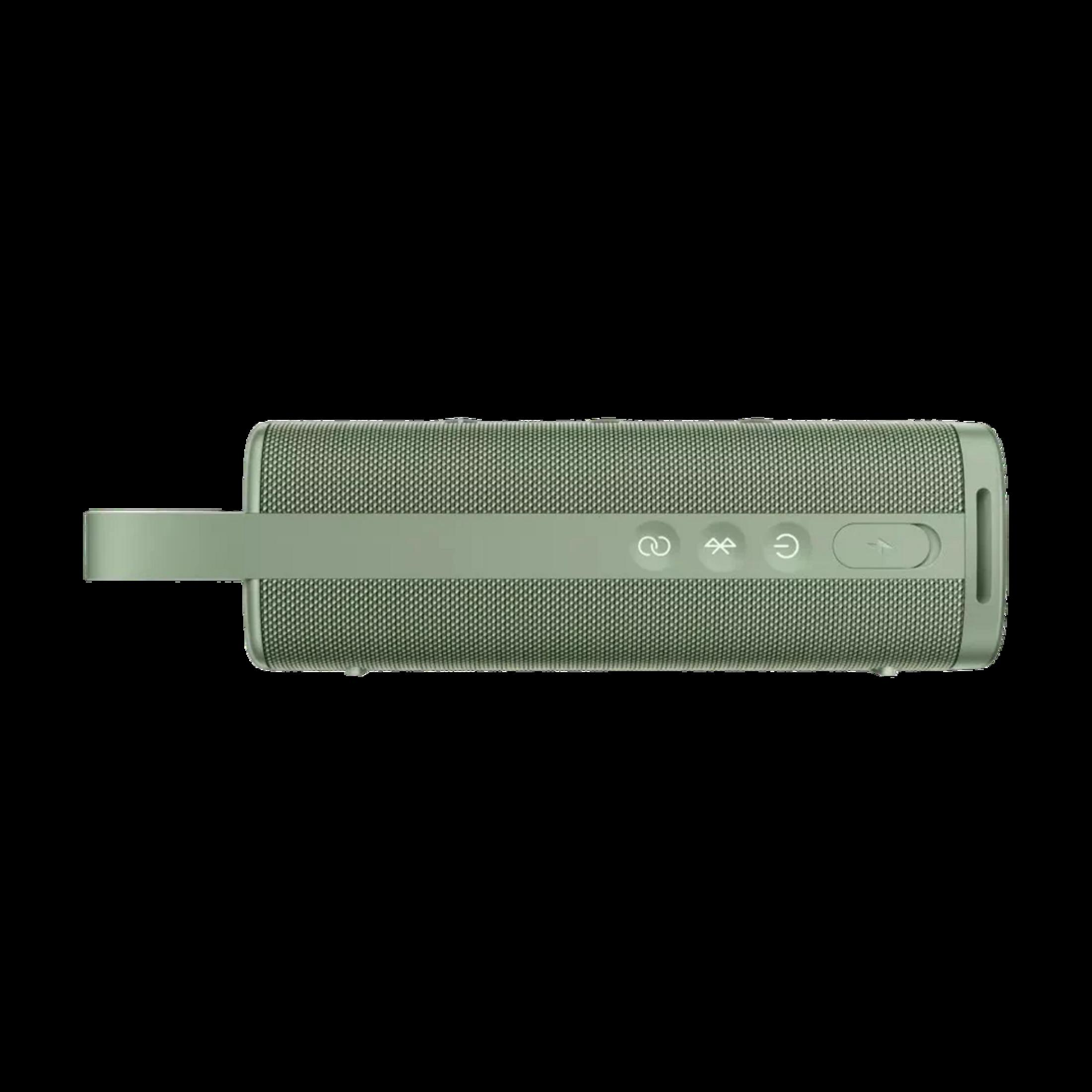 Altoparlante Bluetooth verde con manico e controlli.