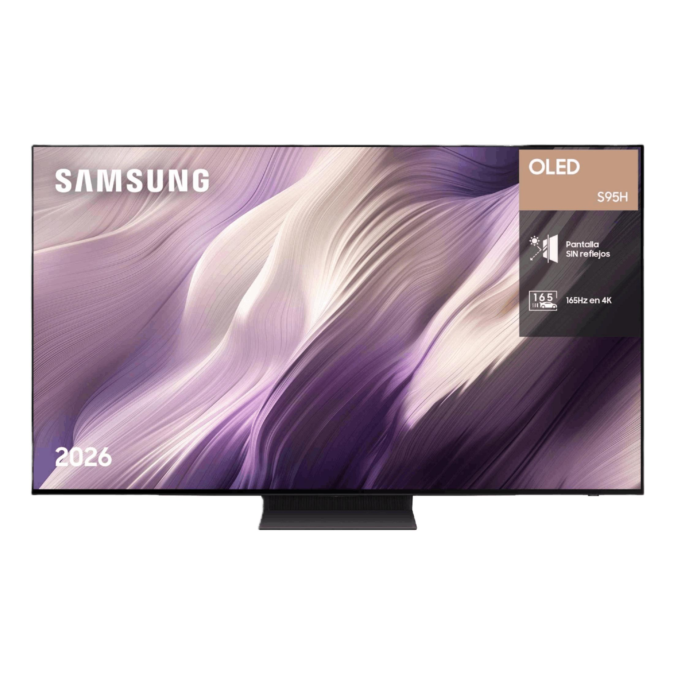 Televisor Samsung OLED S95H con fondo ondulado y logo 2026.