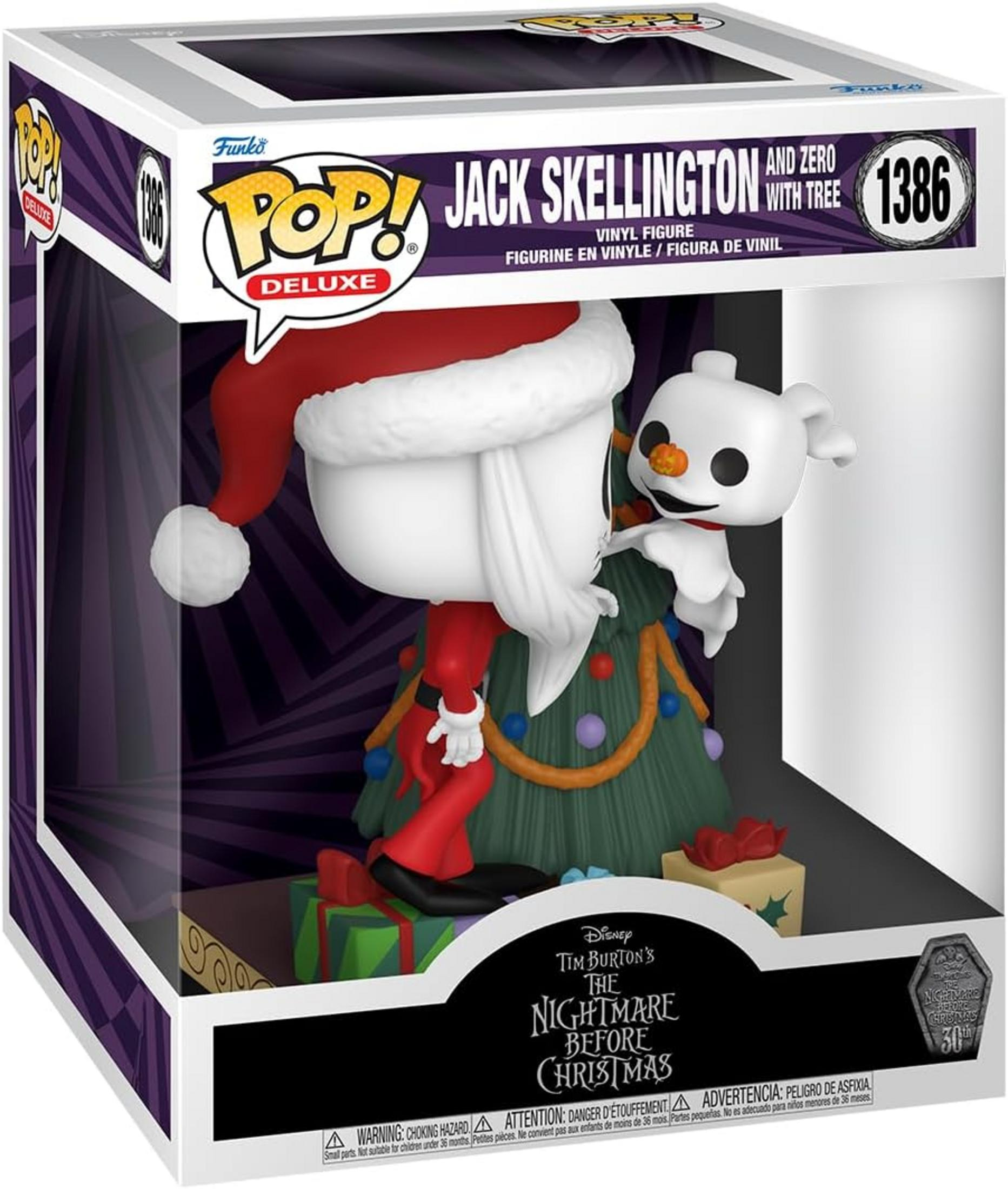 Action figure Funko Pop! Deluxe di Jack Skellington e Zero con albero.