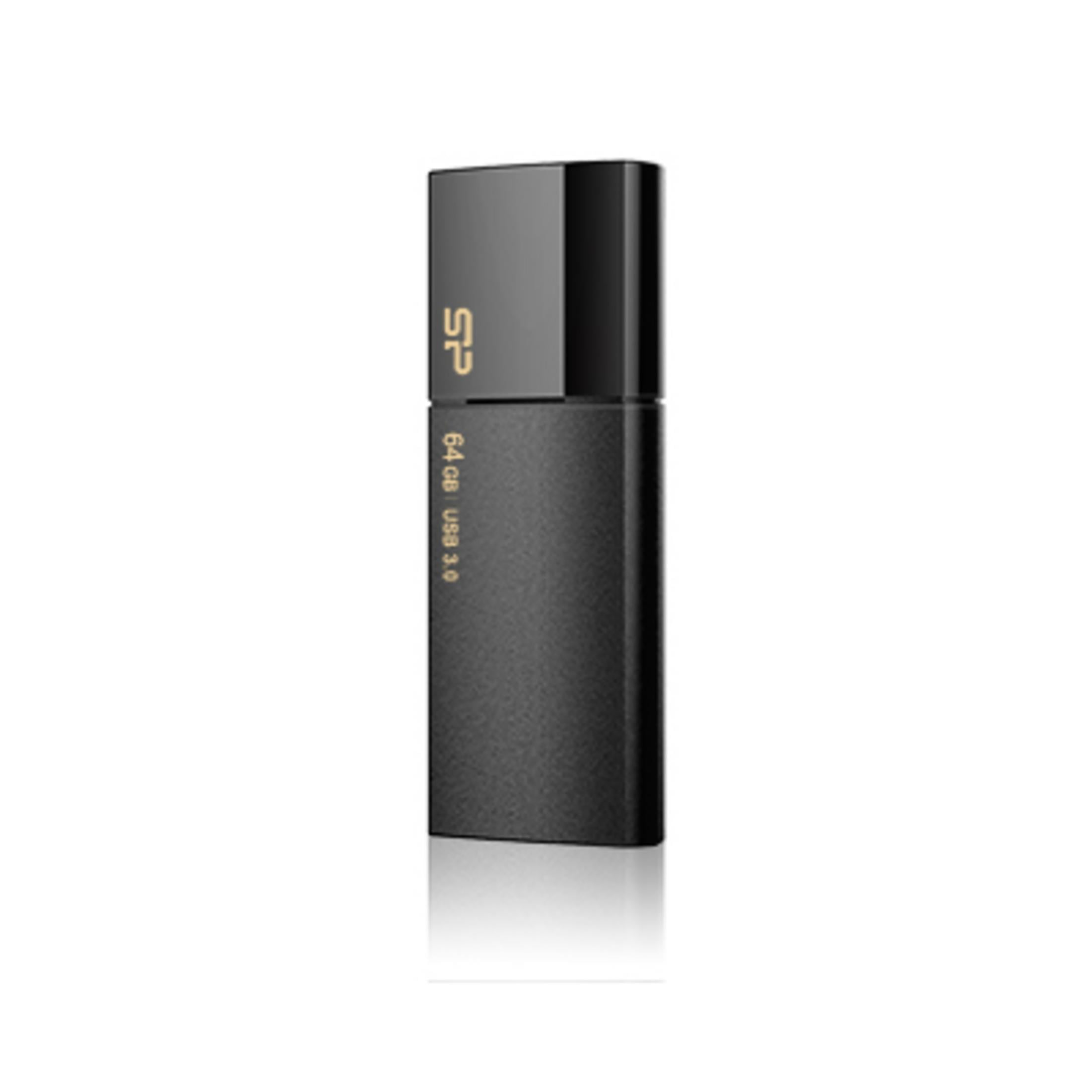 Unità USB nera con logo SP dorato e capacità di 64 GB.
