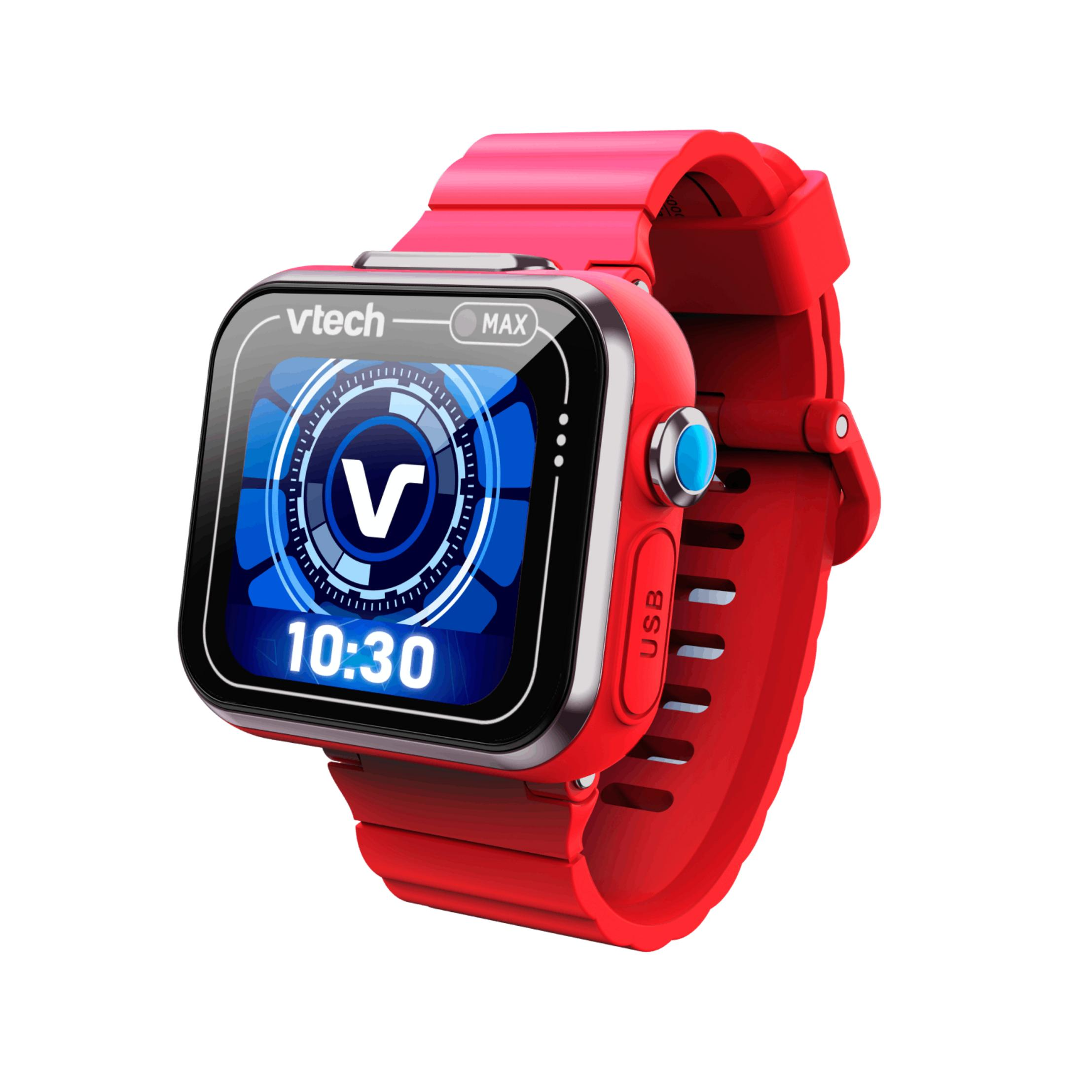 Uno smartwatch VTech rosso con display digitale che mostra le 10:30.