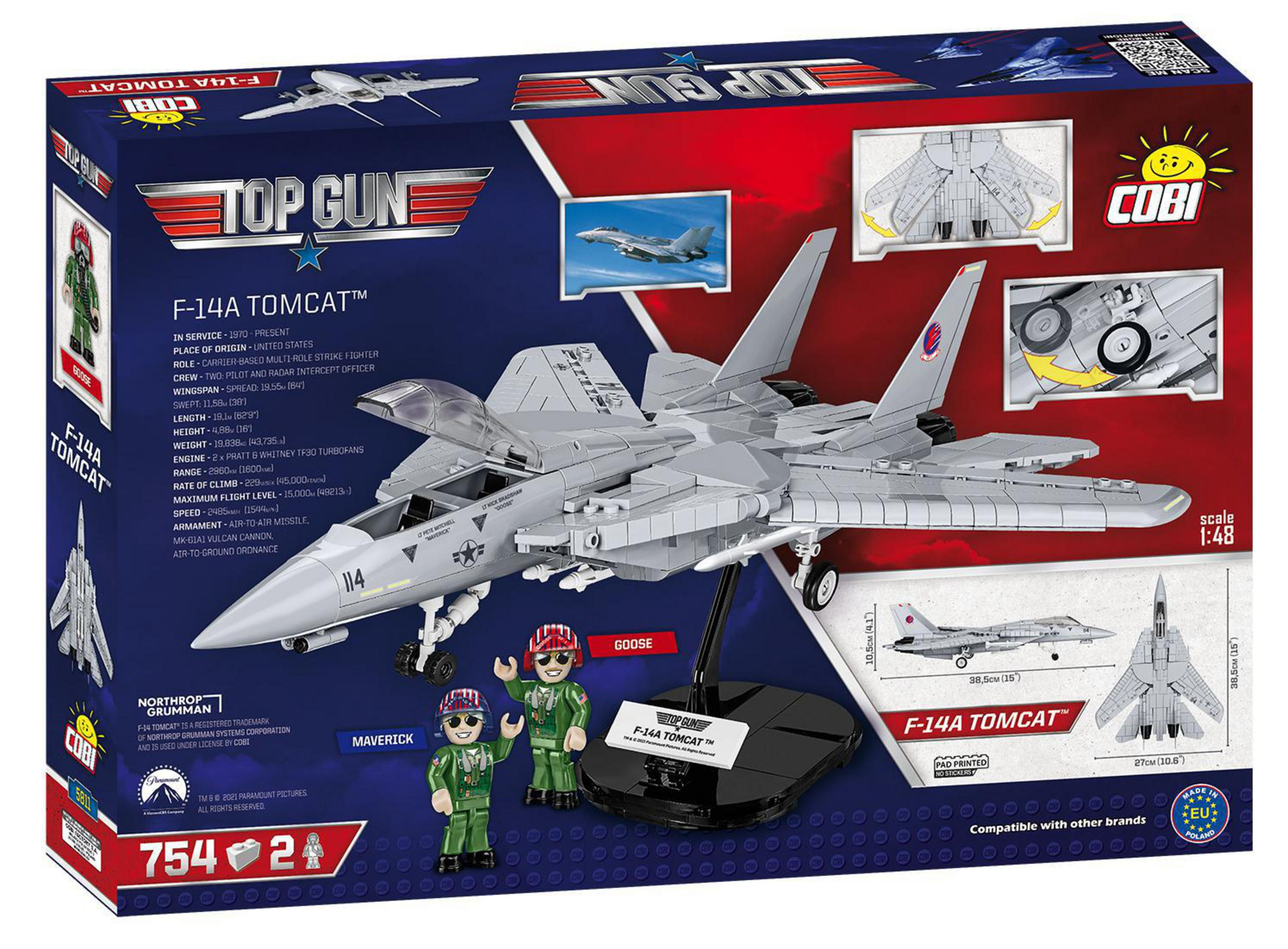 Scatola del kit modello COBI F-14A Tomcat con modello di aereo, figure e dettagli.