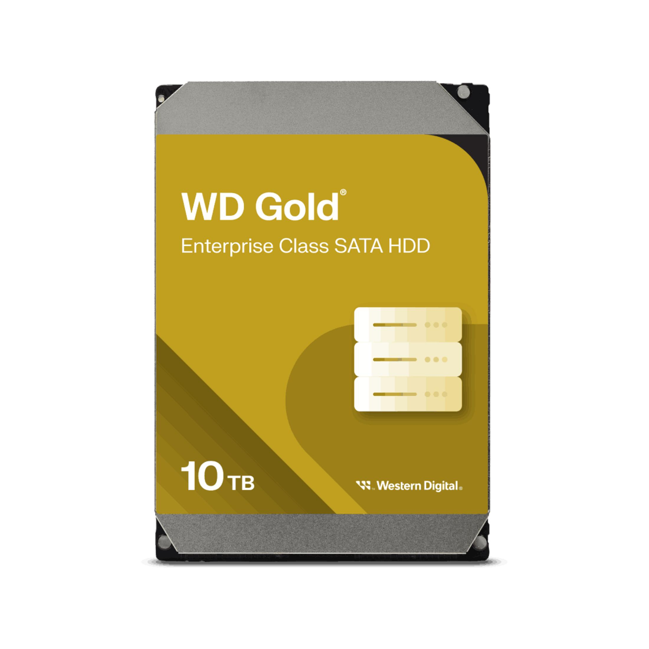 WD Gold SATA HDD classe Enterprise da 10 TB con logo Western Digital.