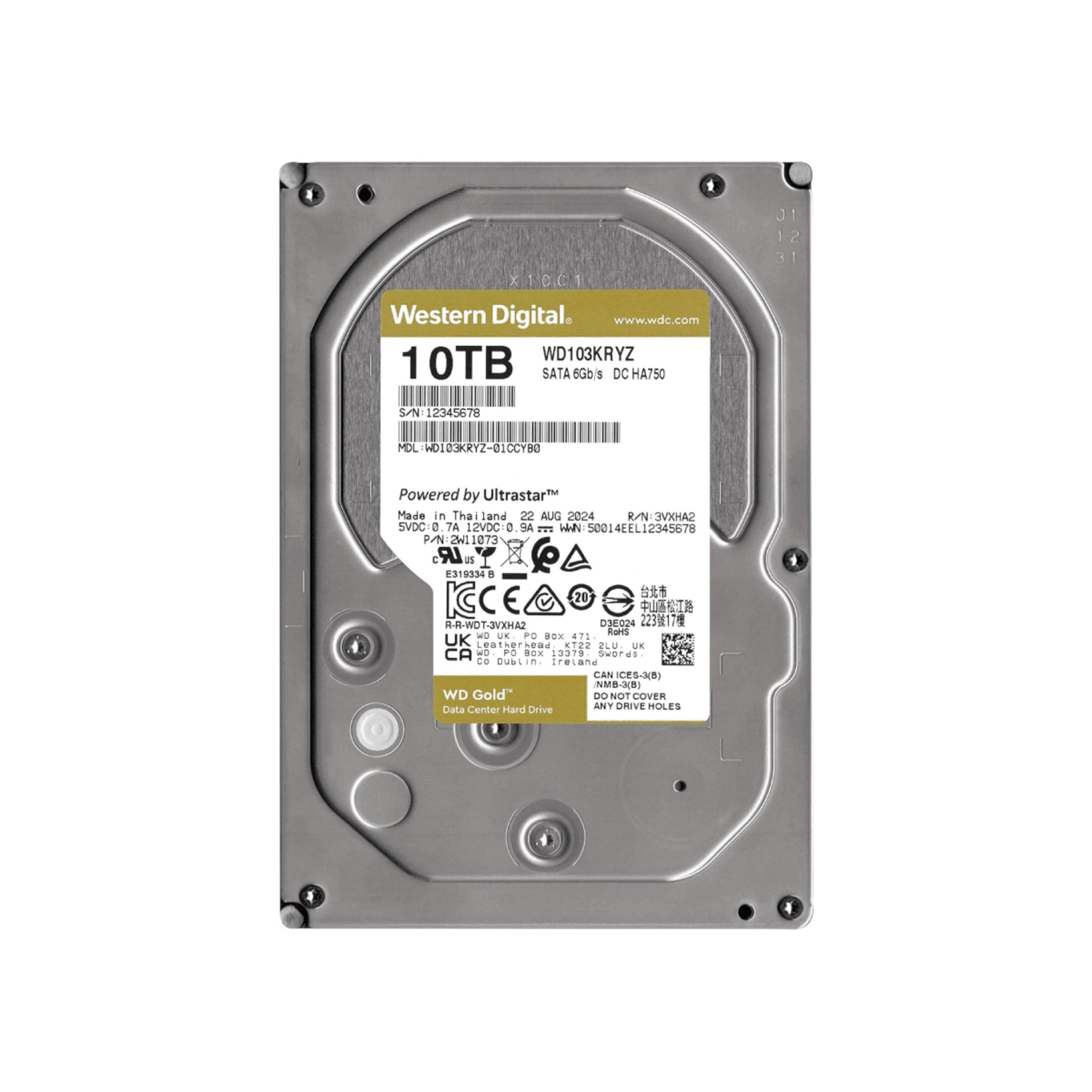 Hard disk Western Digital da 10TB, modello WD103KRYZ, SATA 6Gb/s.