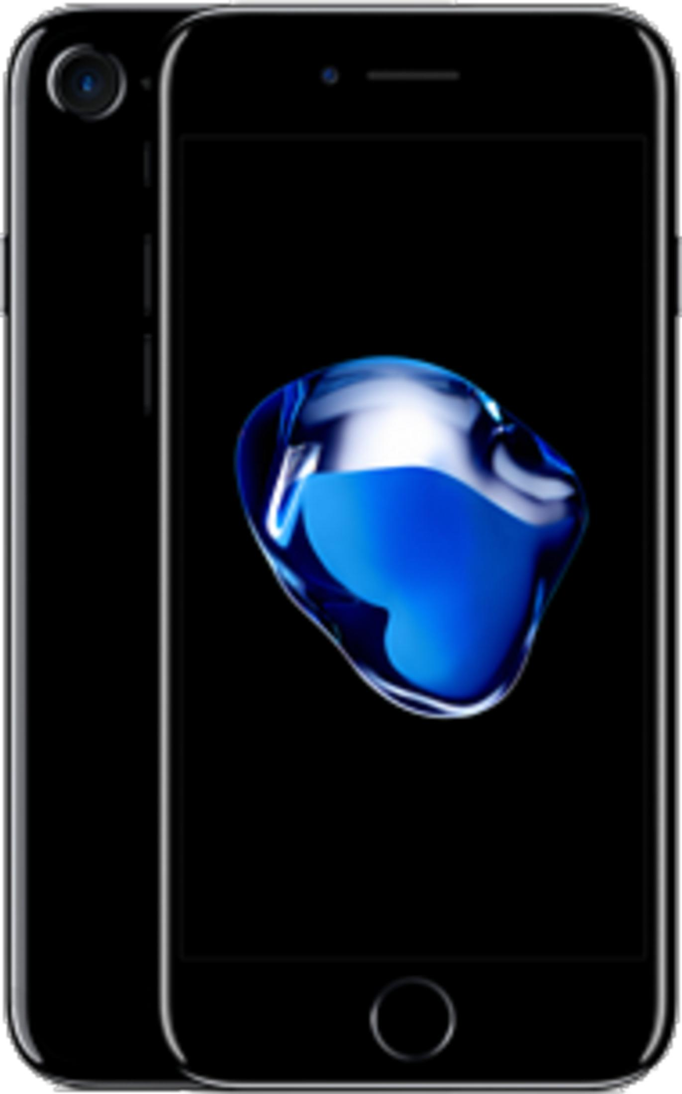 Un iPhone nero con una goccia d'acqua blu sullo schermo.