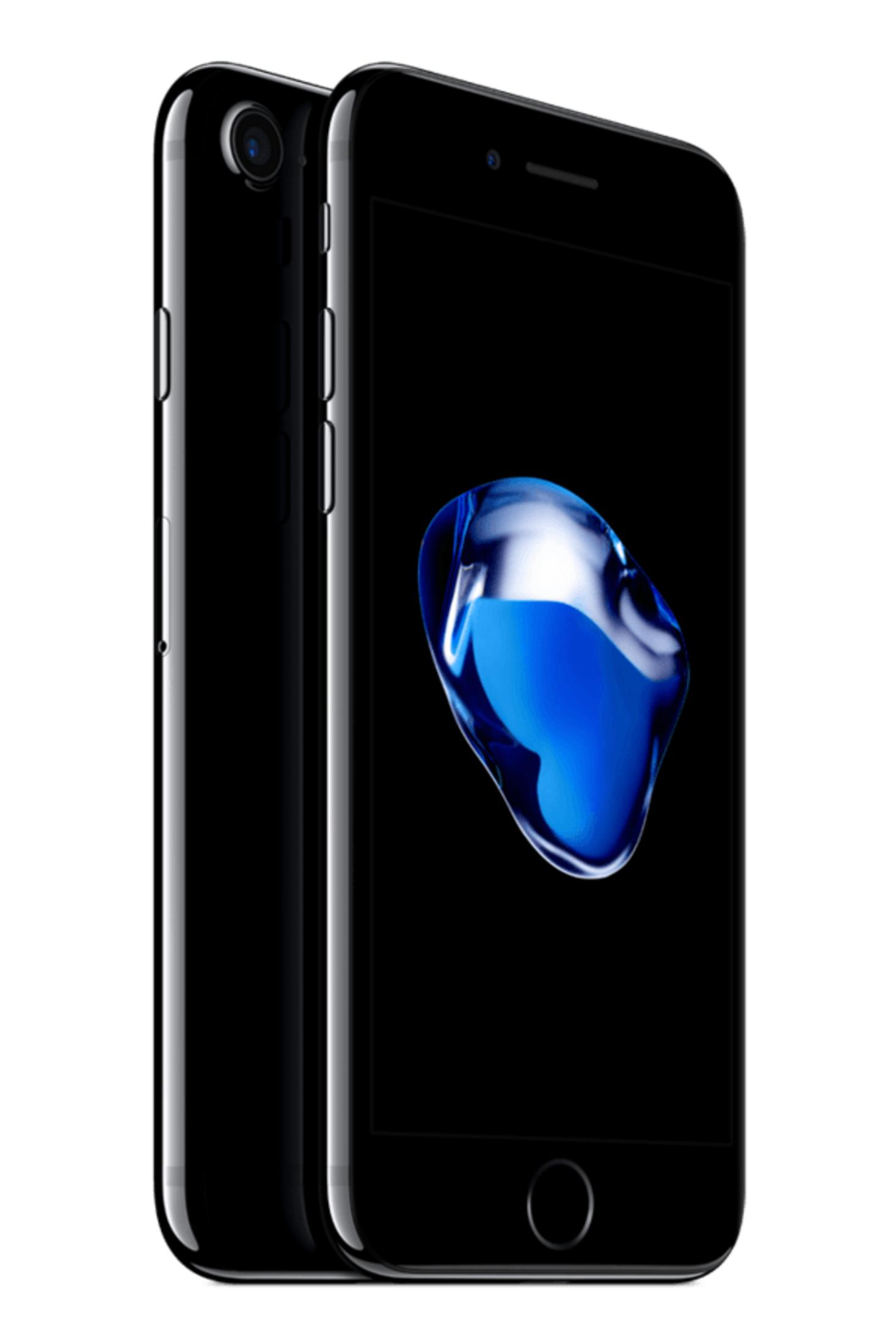 Due iPhone neri uno accanto all'altro, uno mostra una goccia d'acqua blu.