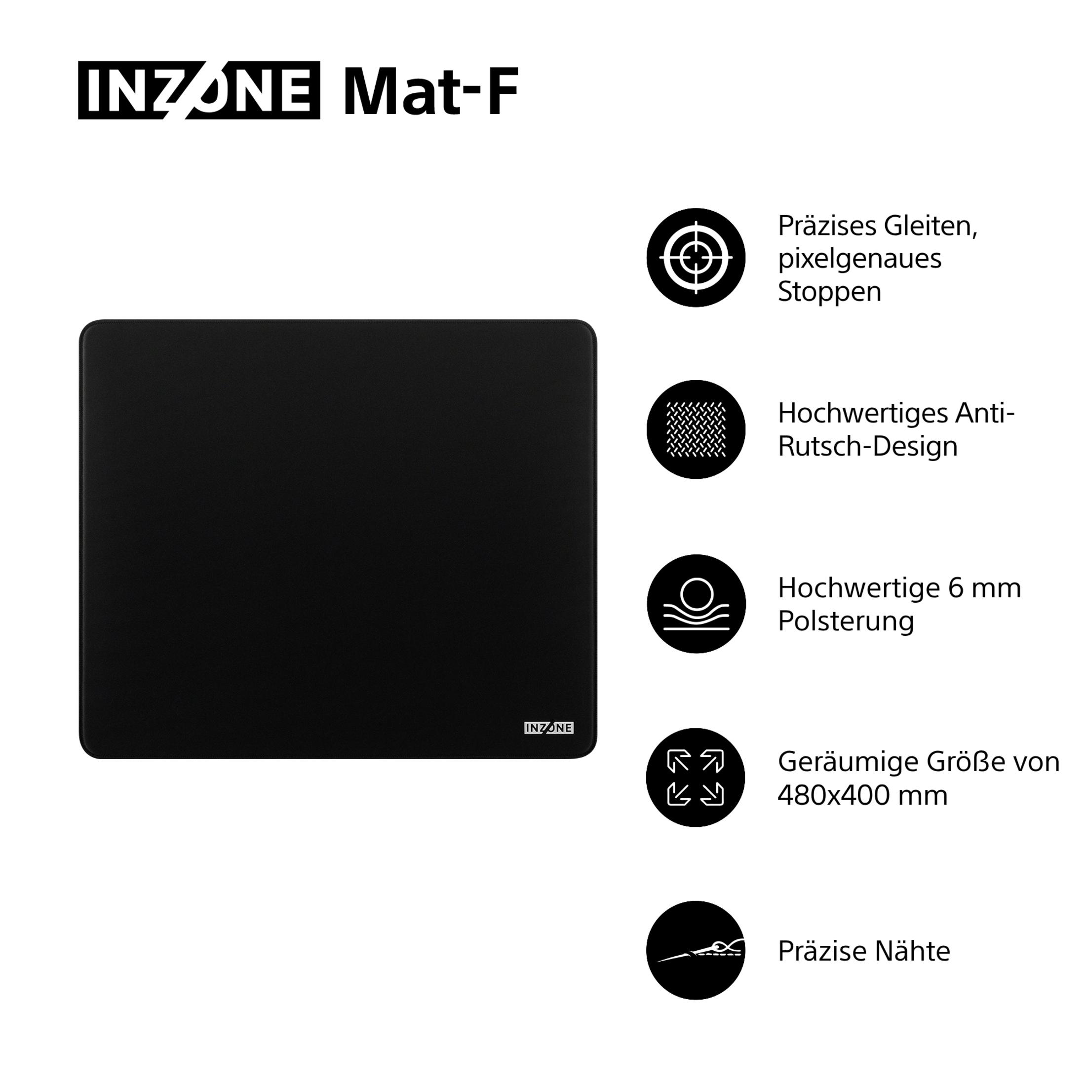 Tappetino mouse INZONE nero con scorrimento preciso, design antiscivolo, imbottitura da 6 mm, 480x400 mm.