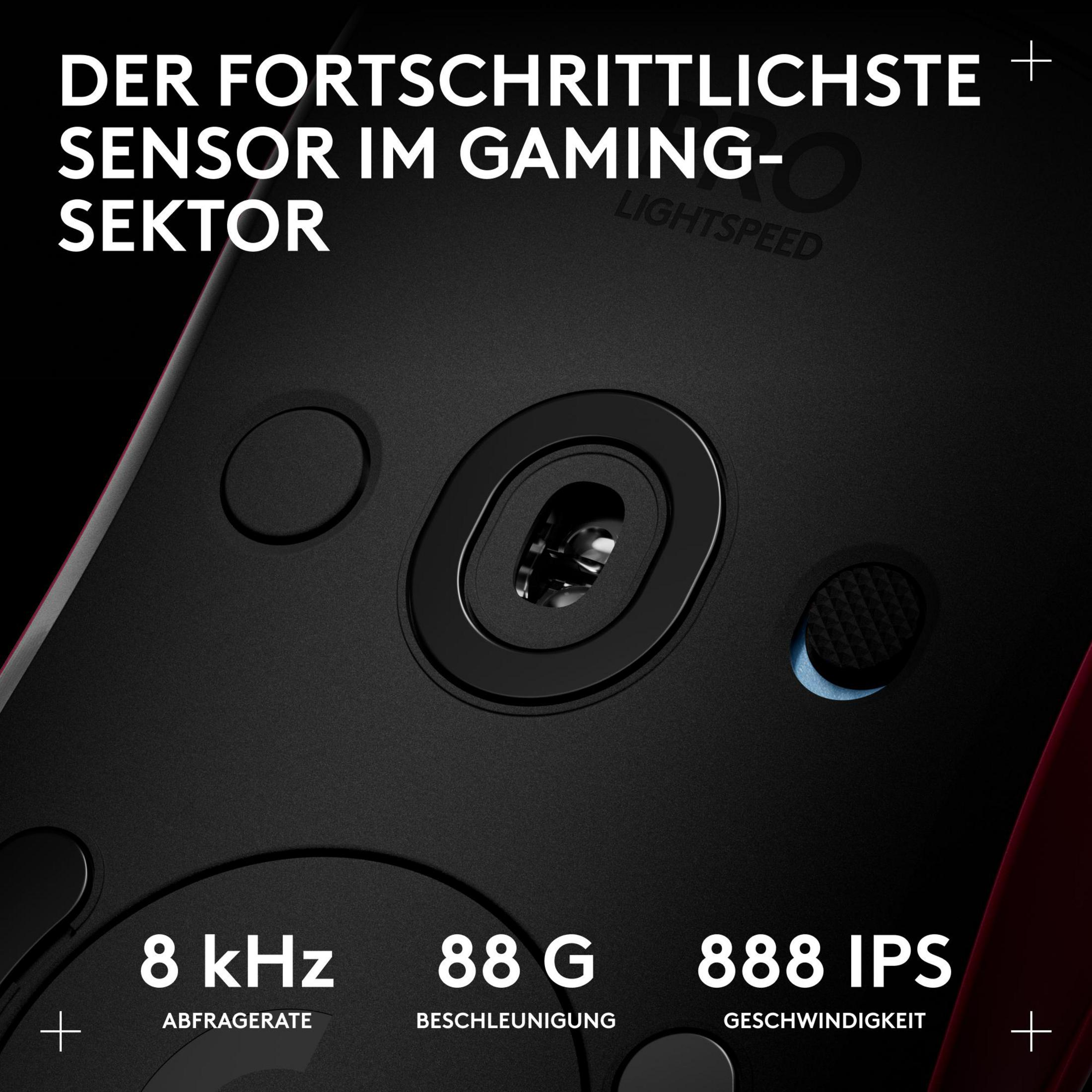 Mouse nero con testo: 8 kHz polling rate, 88 G accelerazione, 888 IPS.