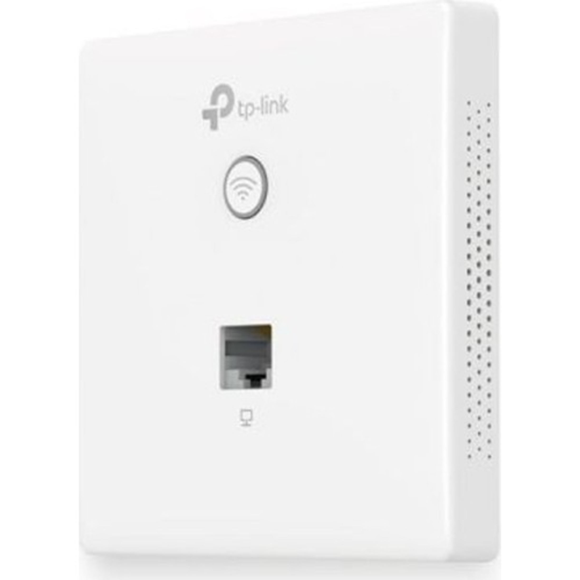 WiFi sembollü düğme ve Ethernet portlu beyaz TP-Link cihazı.