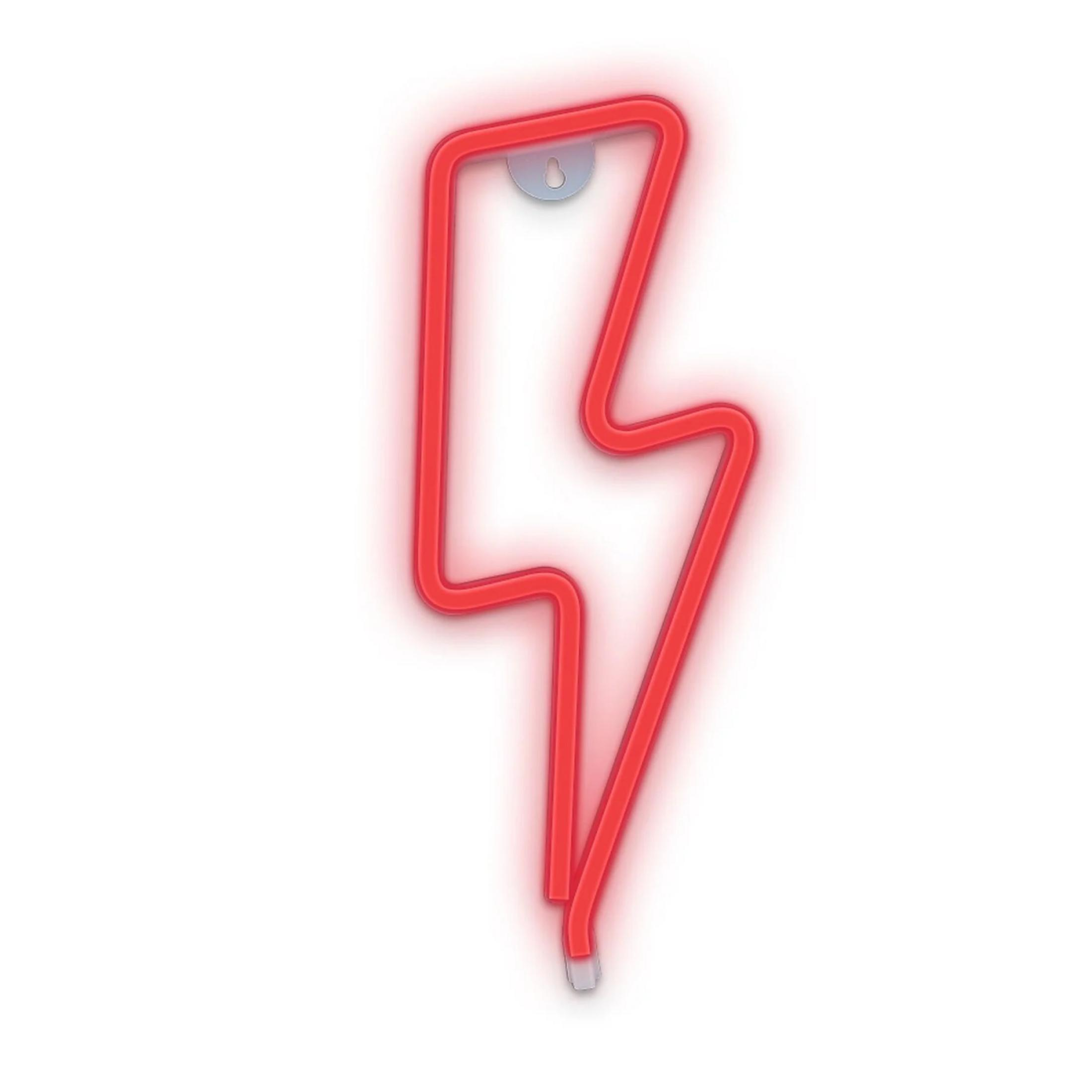 Rote Blitz-Neonlampe an der Wand befestigt.