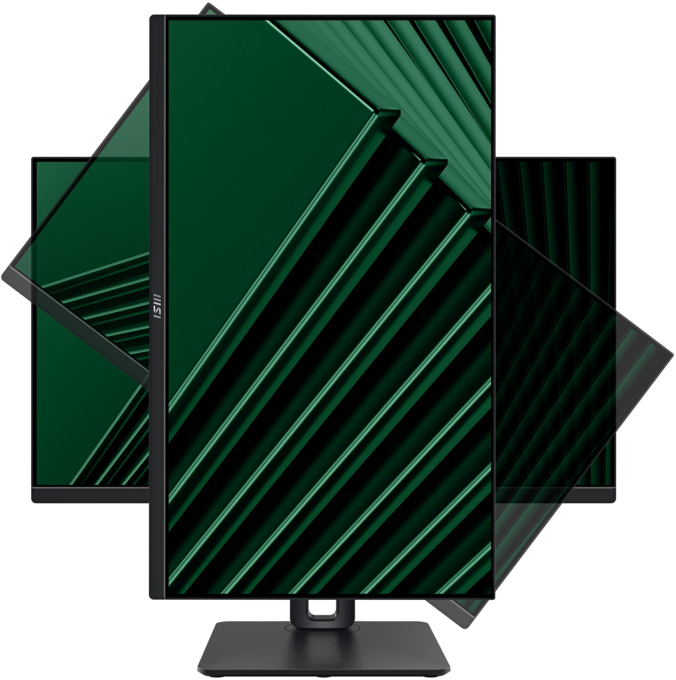 Drie monitoren met groene streepontwerpen, gedeeltelijk overlappend.