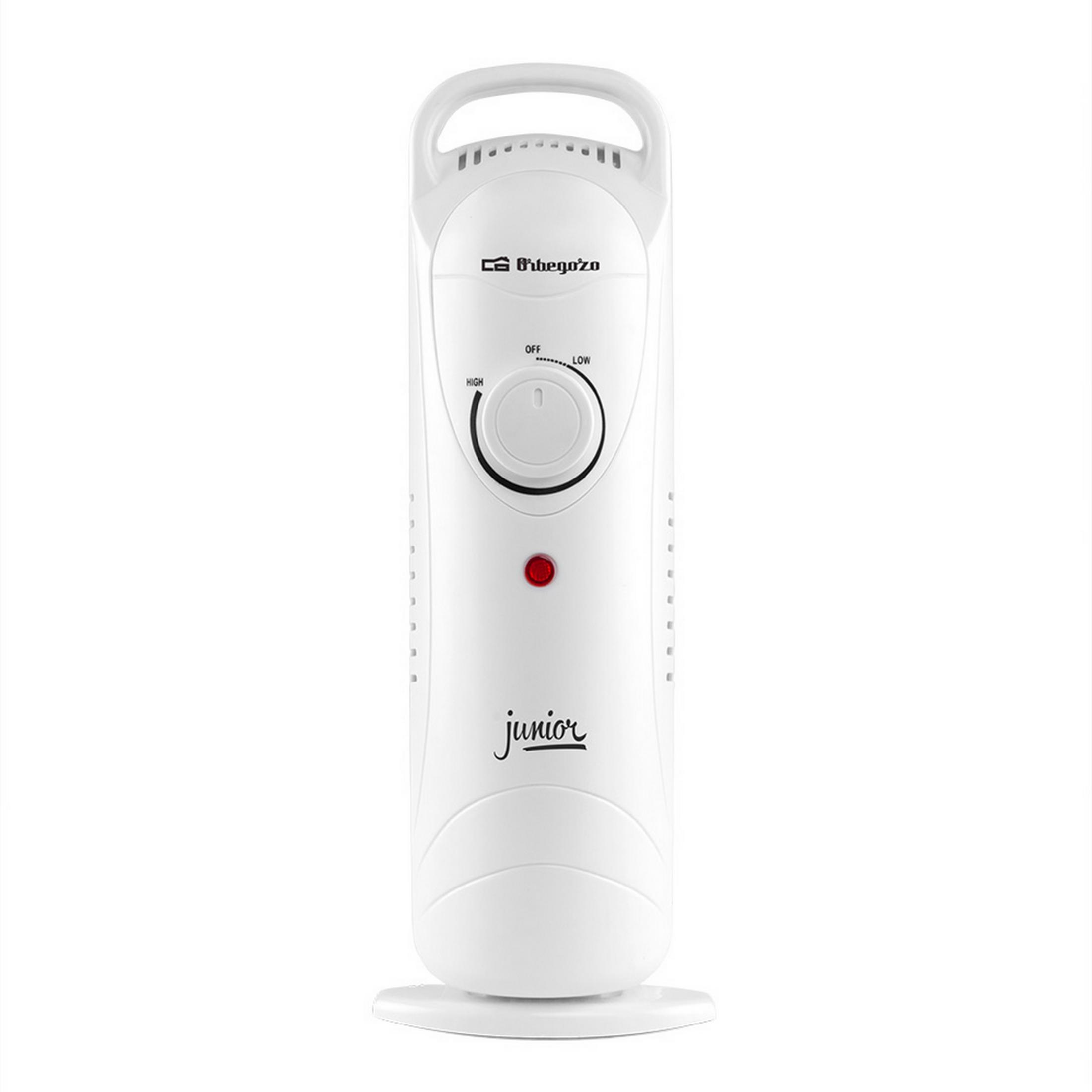 Un termosifone bianco portatile con maniglia e quadrante.
