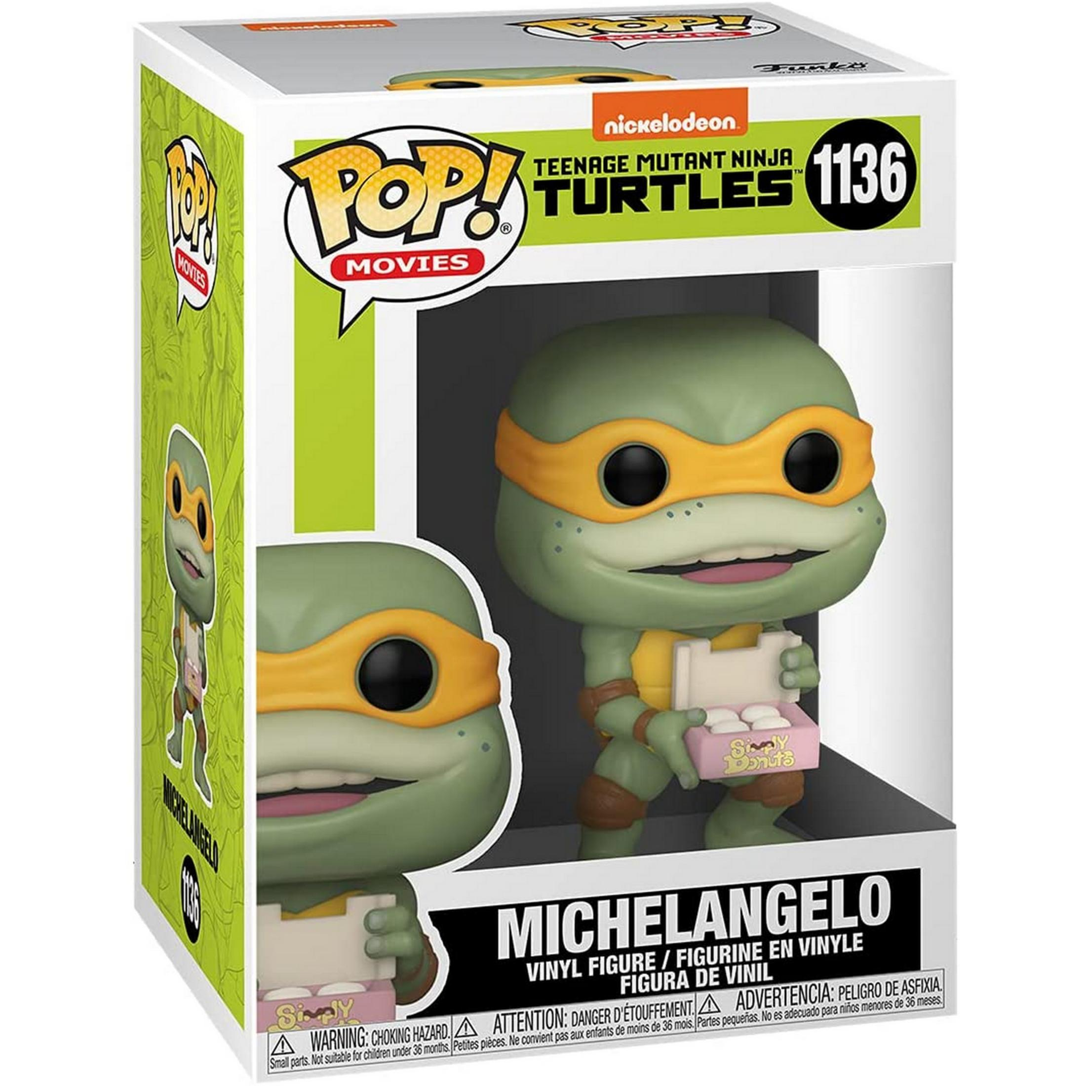 Action figure Funko Pop! di Michelangelo con una scatola di ciambelle.